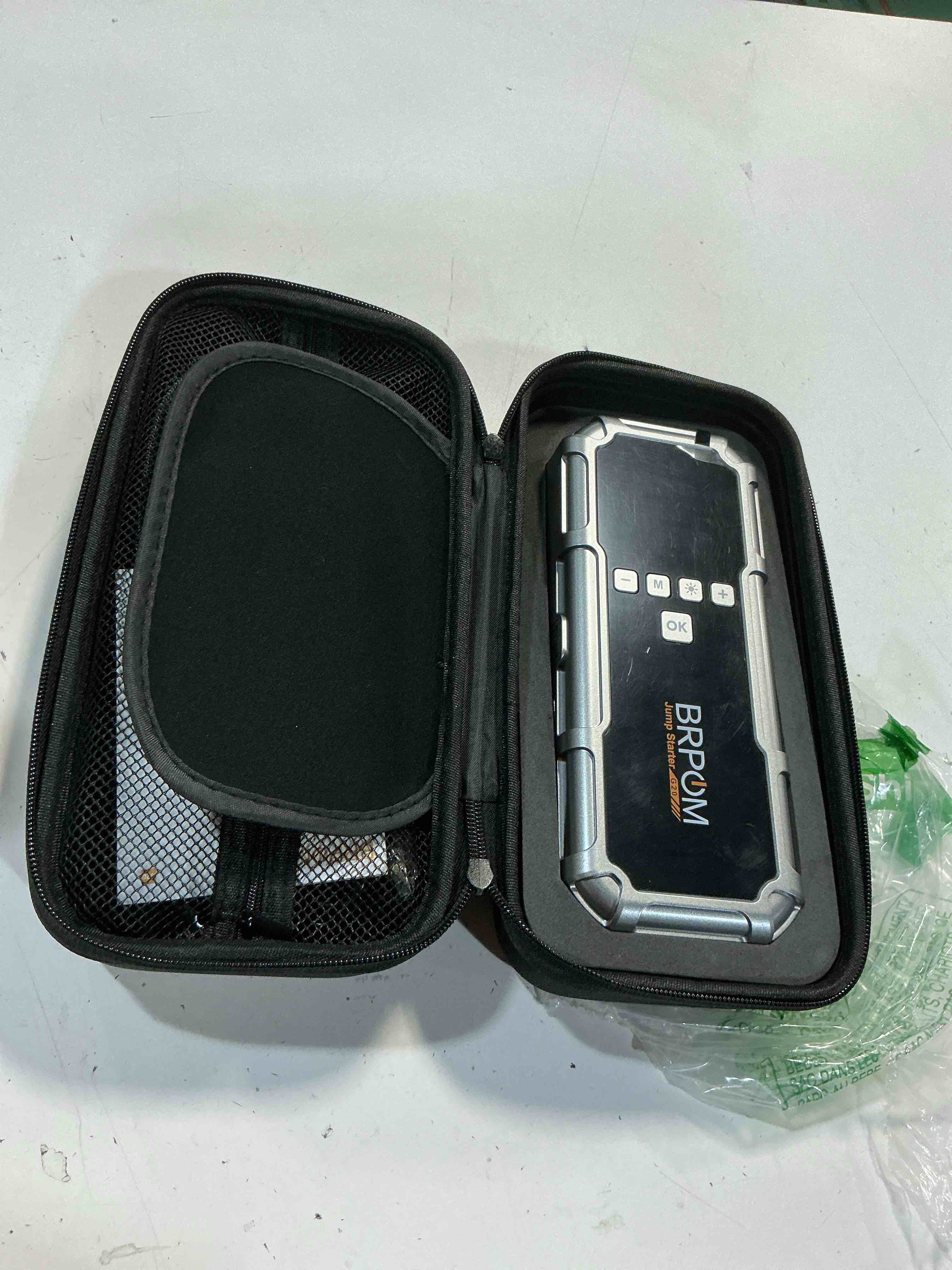 Condition photo showing Good Condition for jump starter with air compressor, brpom 8000a portable car jump starter (all petrol/12l diesel), 160psi 12v battery jump starter power pack with jump clamps, lcd screen, 600 lumens emergency light