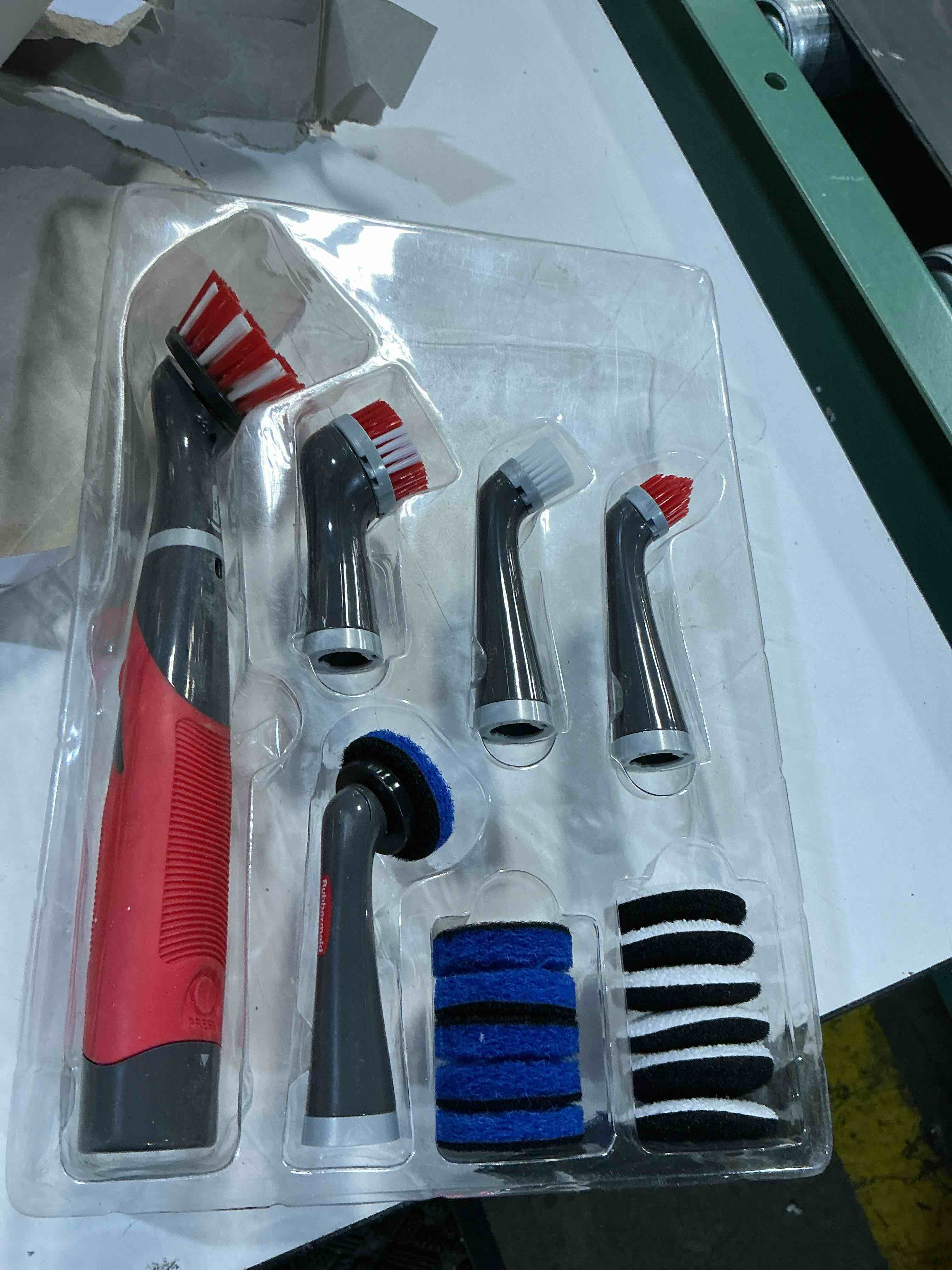 Condition photo showing New/Like New for rubbermaid reveal power scrubber 18-piece kit, cordless electric battery powered scrub brush, water resistant, for home/kitchen/bathroom/grout/tile/shower/tub