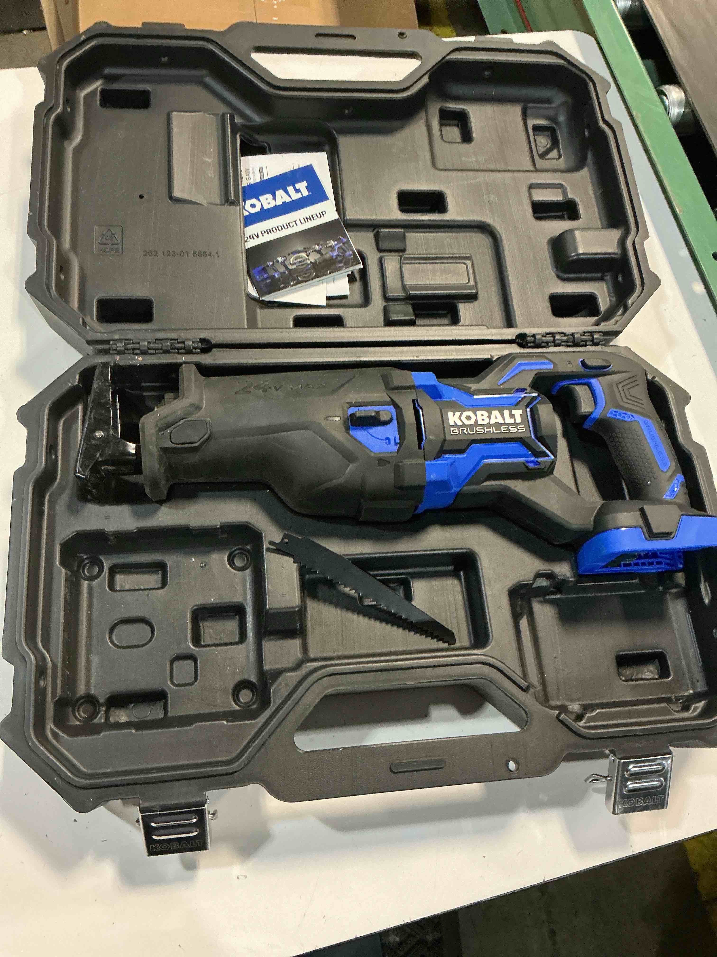Condition photo showing As Is for kobalt xtr 24-volt variable speed brushless cordless reciprocating saw