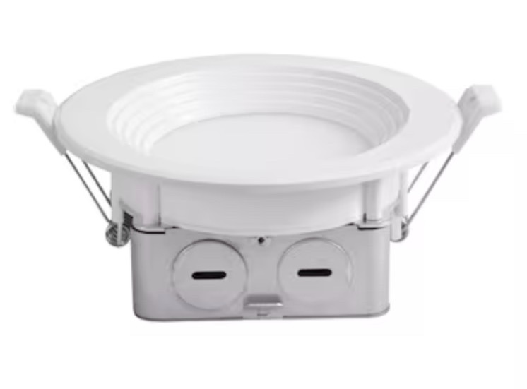 utilitech white 4-in 600 -lumens switchable white round dimmable led canless wet rated recesse