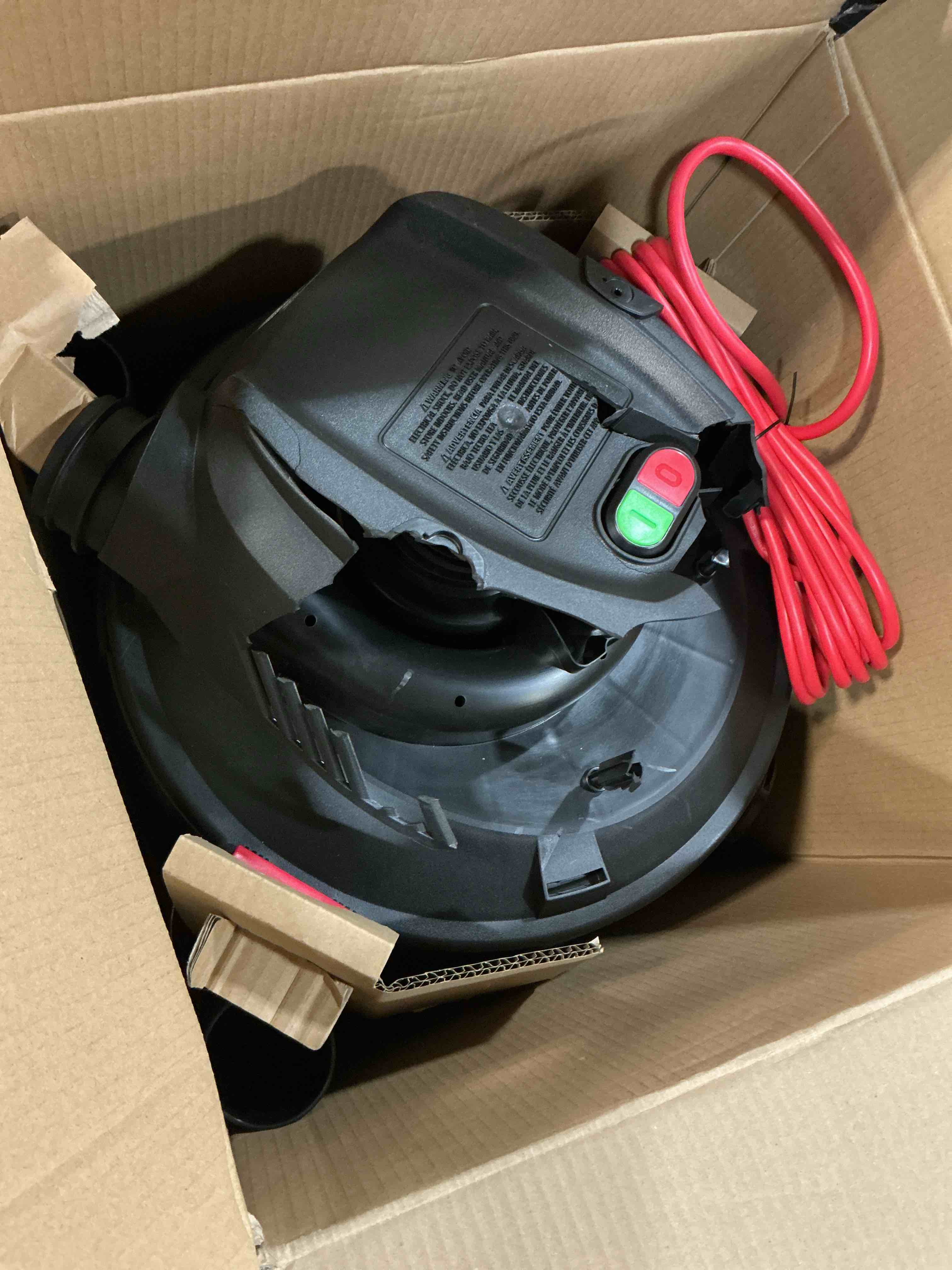 Condition photo showing As Is for shop-vac shop vacuum: 14 gal tank size, plastic, 2 1/2 in vacuum hose dia, 7 ft hose lg, wet/dry  