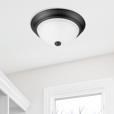 Project Source 13-in Matte Black Indoor 2 -Light Flush Mount Light with Frosted Glass
