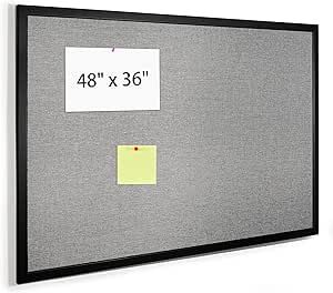 bulletin board 48 x 36 inch, cork board for walls, wood framed bulletin boards with grey canvas, wall mounted corkboard for office school home decorative, set of 2