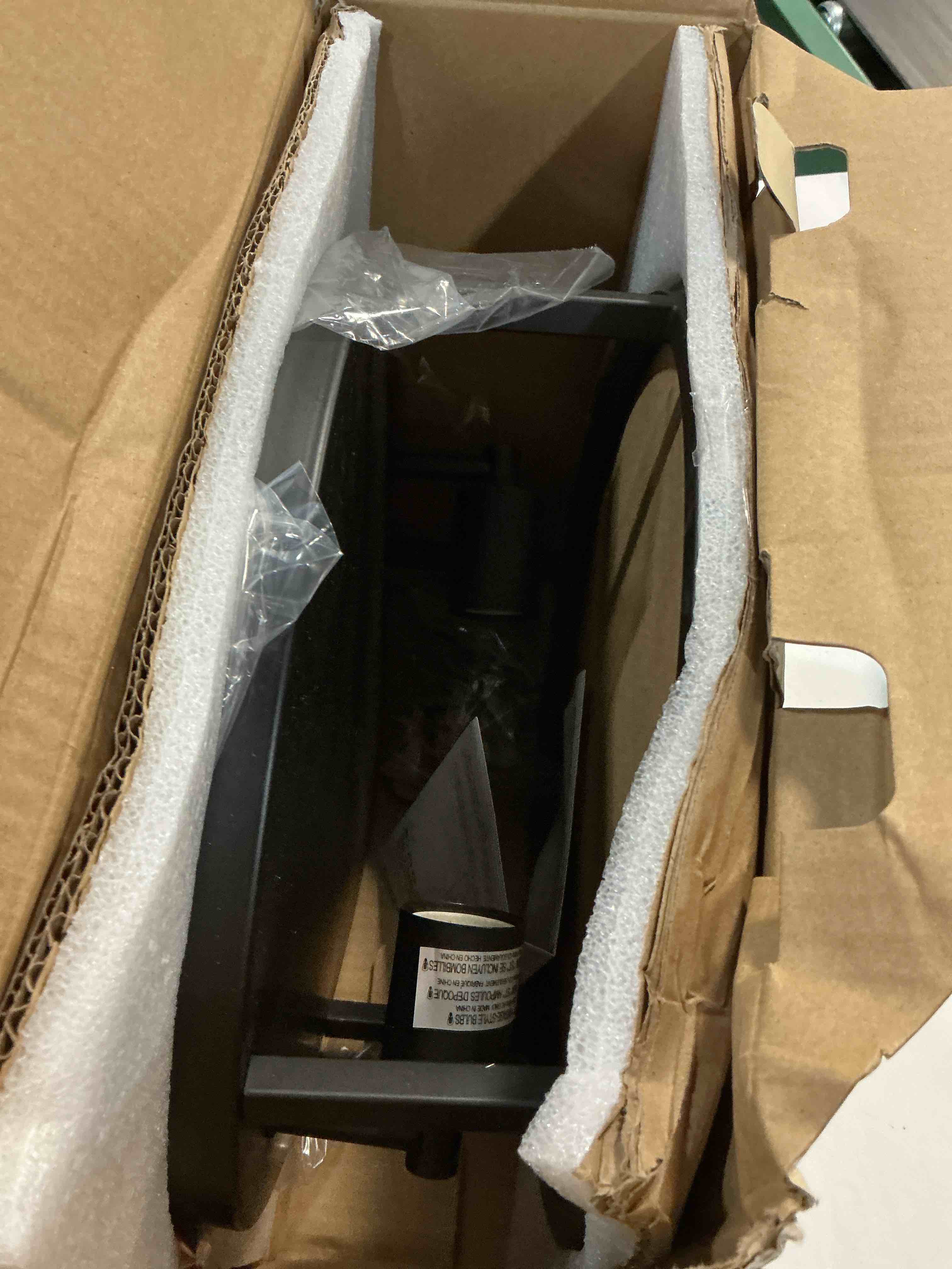 Condition photo showing As Is for allen + roth hewitt 13-in matte black indoor 2 -light flush mount light