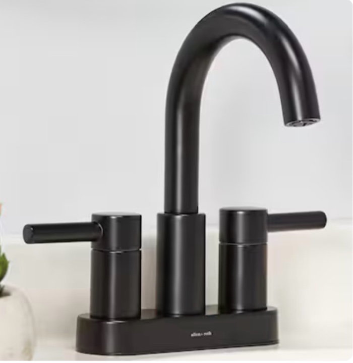 allen + roth harlow simplefit matte black 4-in centerset 2-handle watersense high-arc