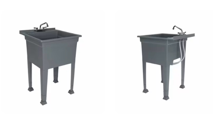 project source 24-in x 24-in 1 -basin gray freestanding utility tub with drain with faucet (missing parts)