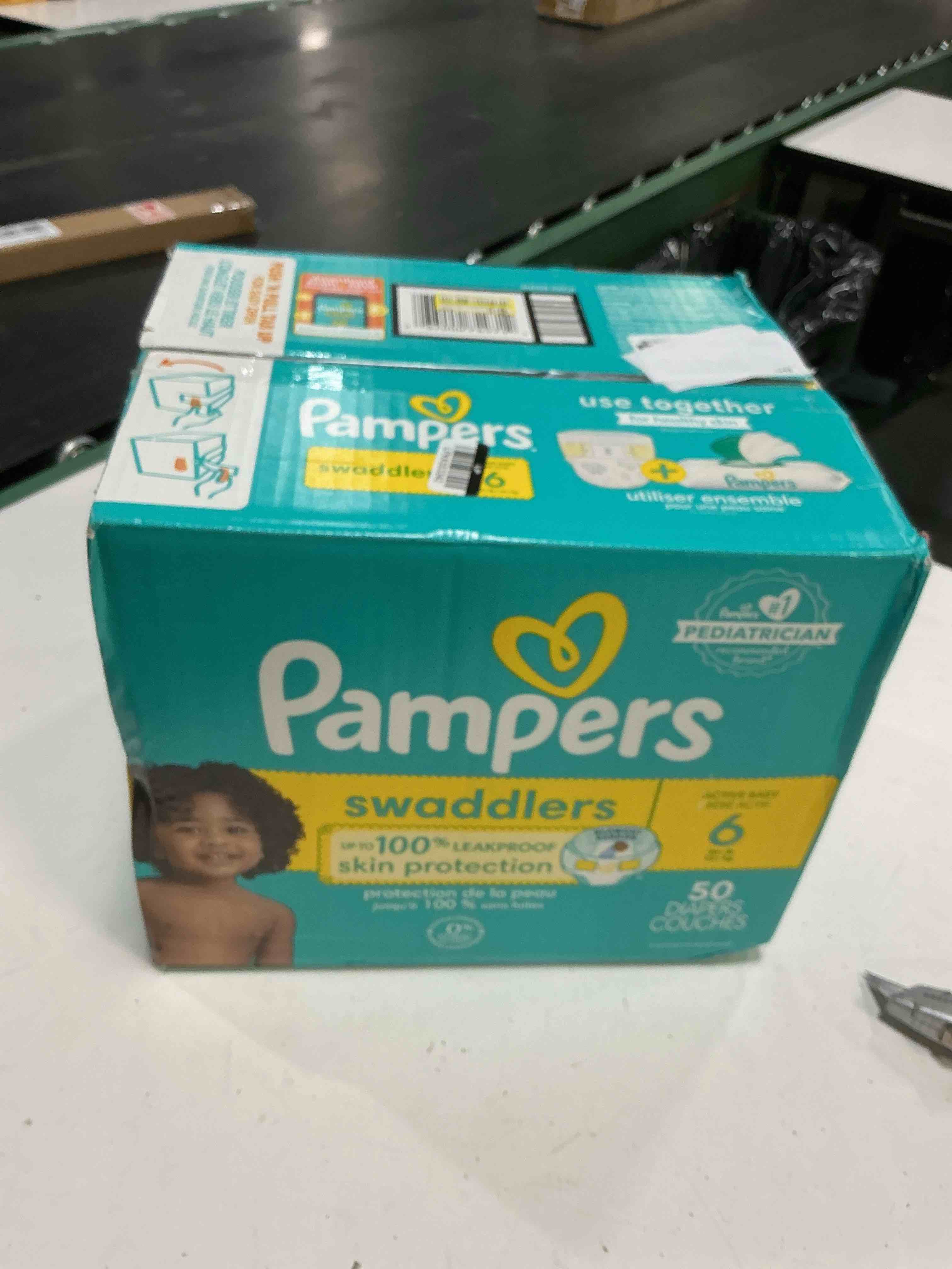 Condition photo showing New/Like New for pampers swaddlers diapers, size 6 (23-44 lbs), 50 count, absorbent, keeps baby dry and comfortable, skin safe disposable baby diaper (packaging may vary) size 6 50