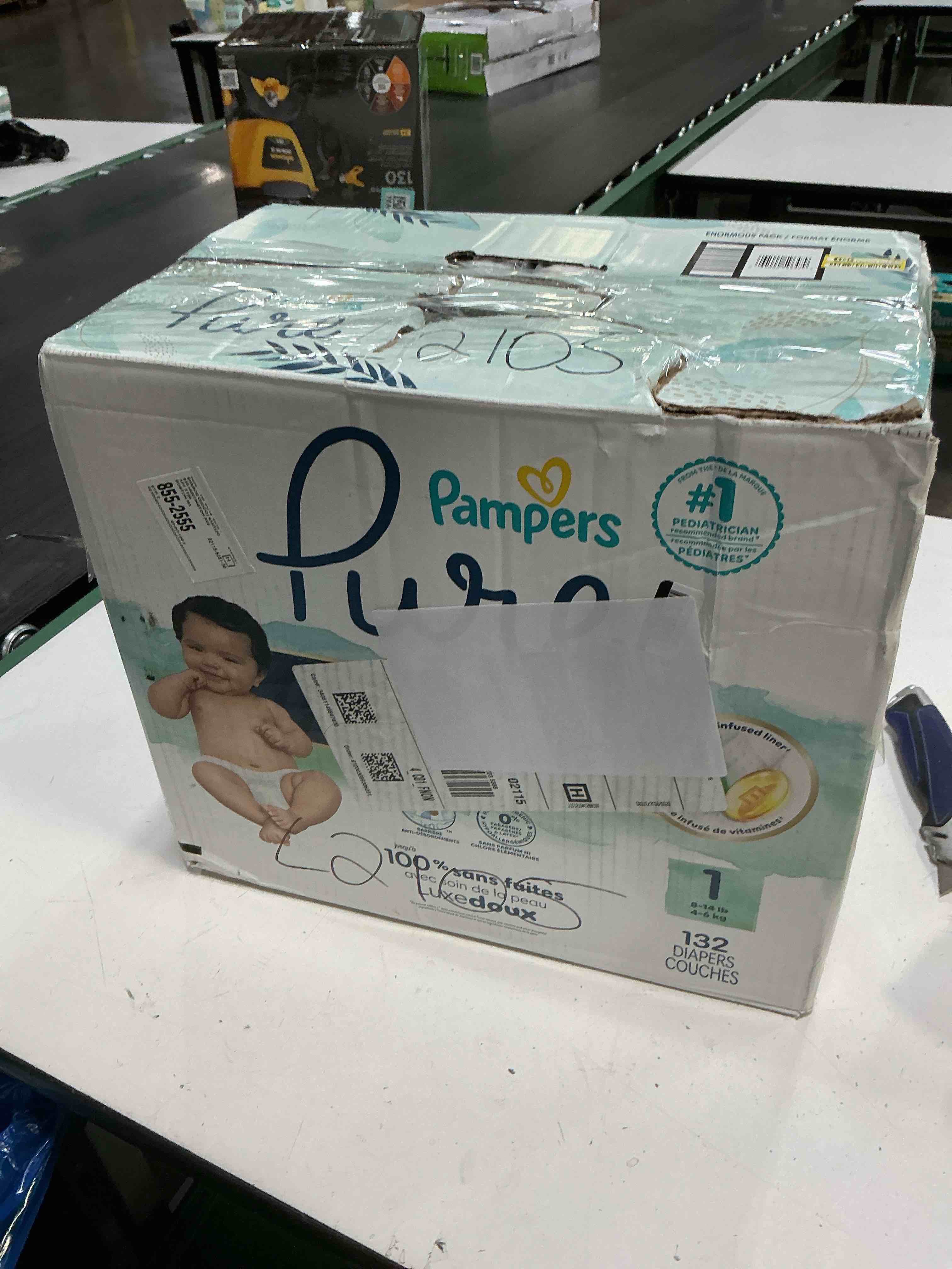 Condition photo showing New/Like New for pampers pure protection diapers pack size 1 - 132 ct