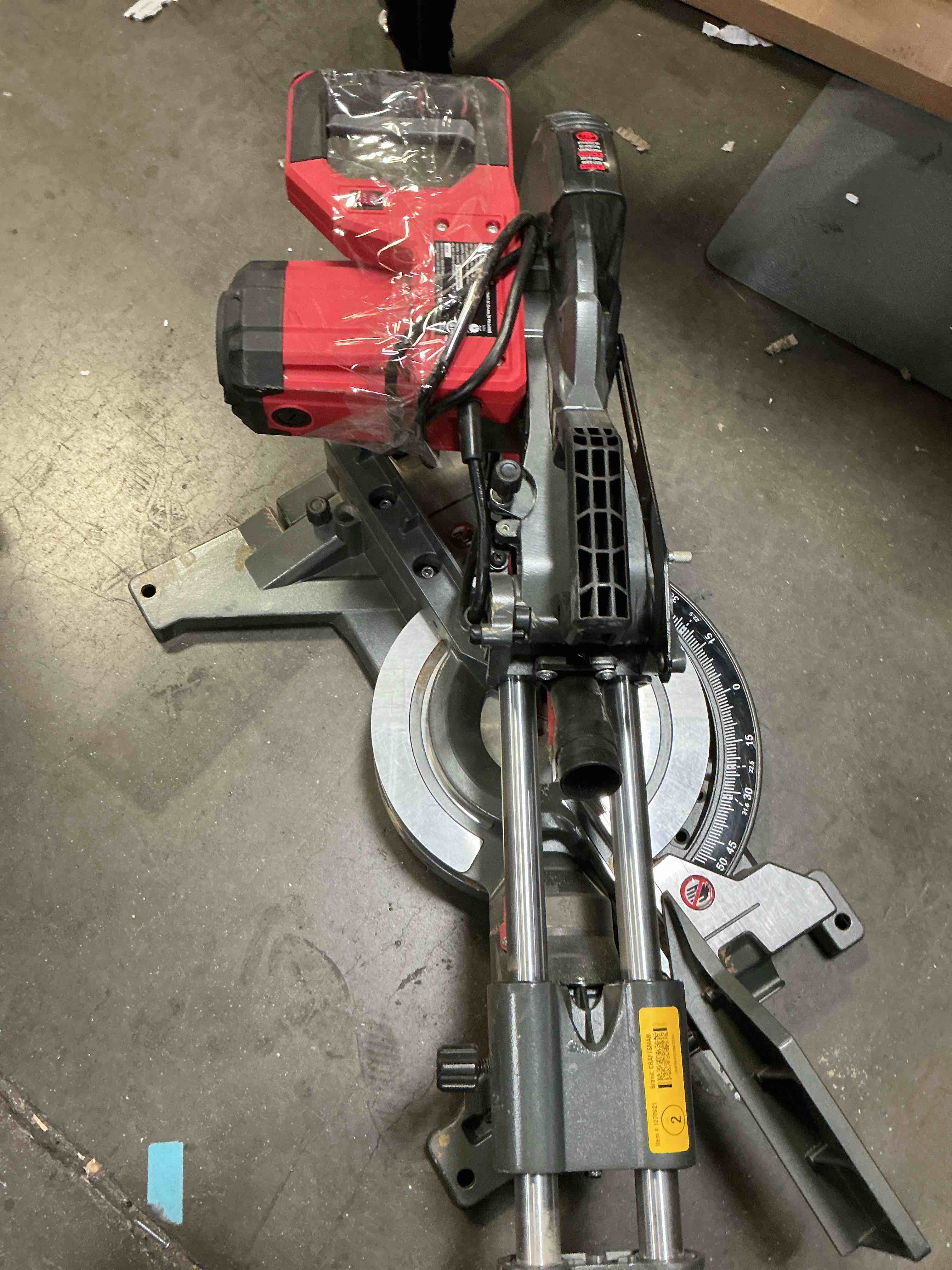 Condition photo showing As Is for craftsman 10-in 15-amp single bevel sliding corded miter saw