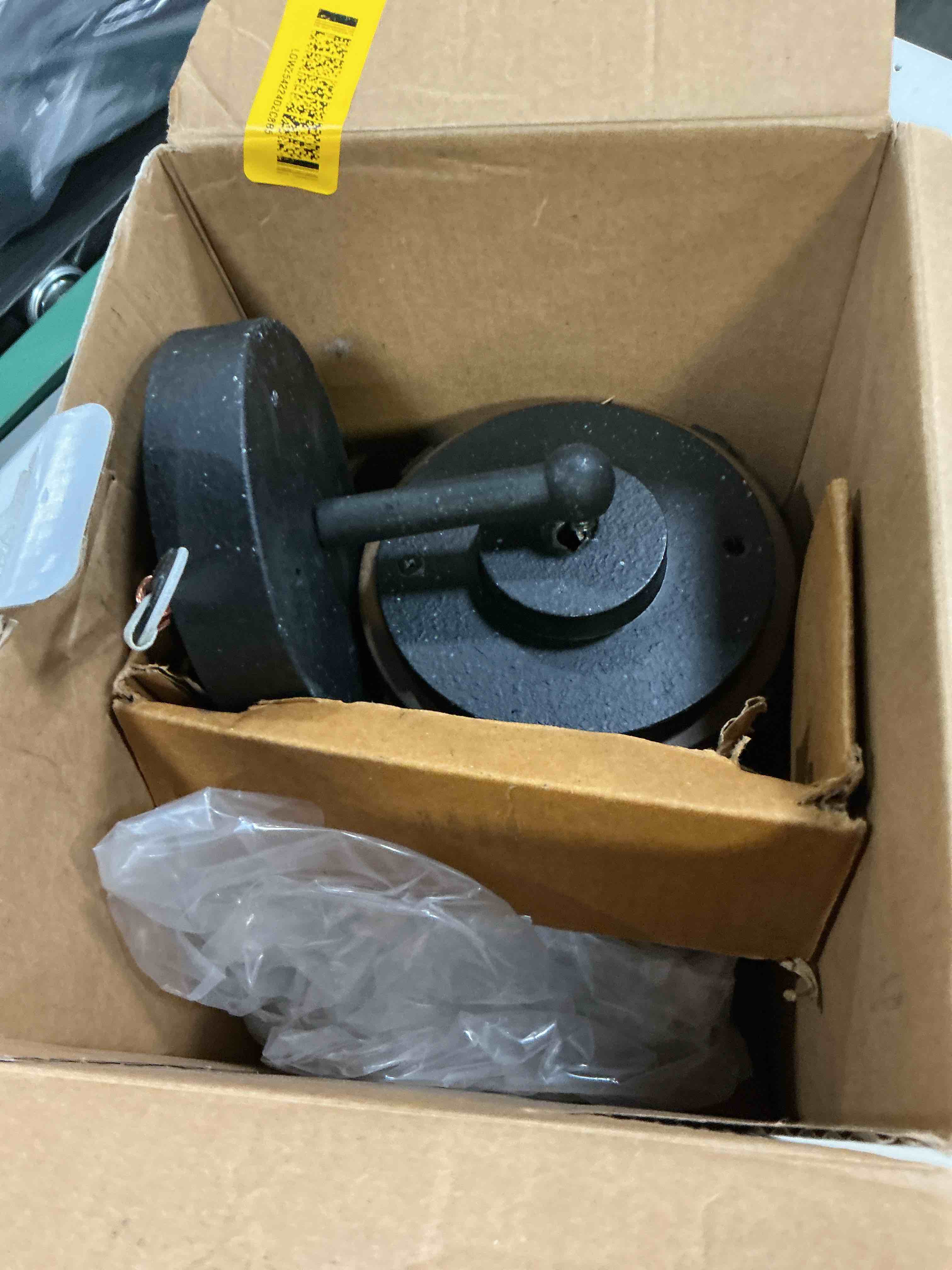 Condition photo showing As Is for kichler barrington outdoor lantern 10" wall light distressed black/wood finish
