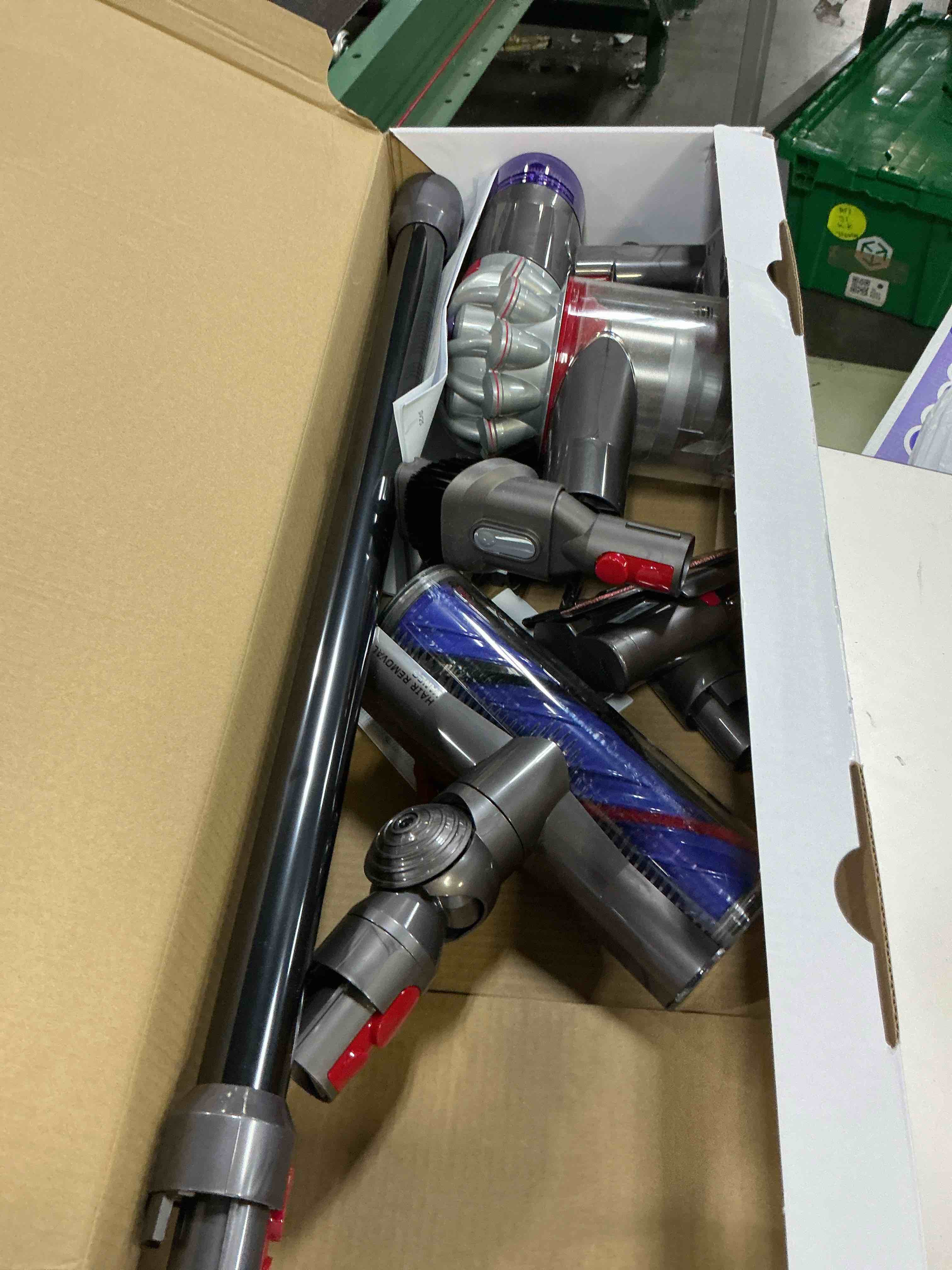 Condition photo showing As Is for dyson v8 cordless vacuum, cleans hard floors and carpets, detangles, converts to handheld, 115aw, 2 power modes, up to 40 minutes¹