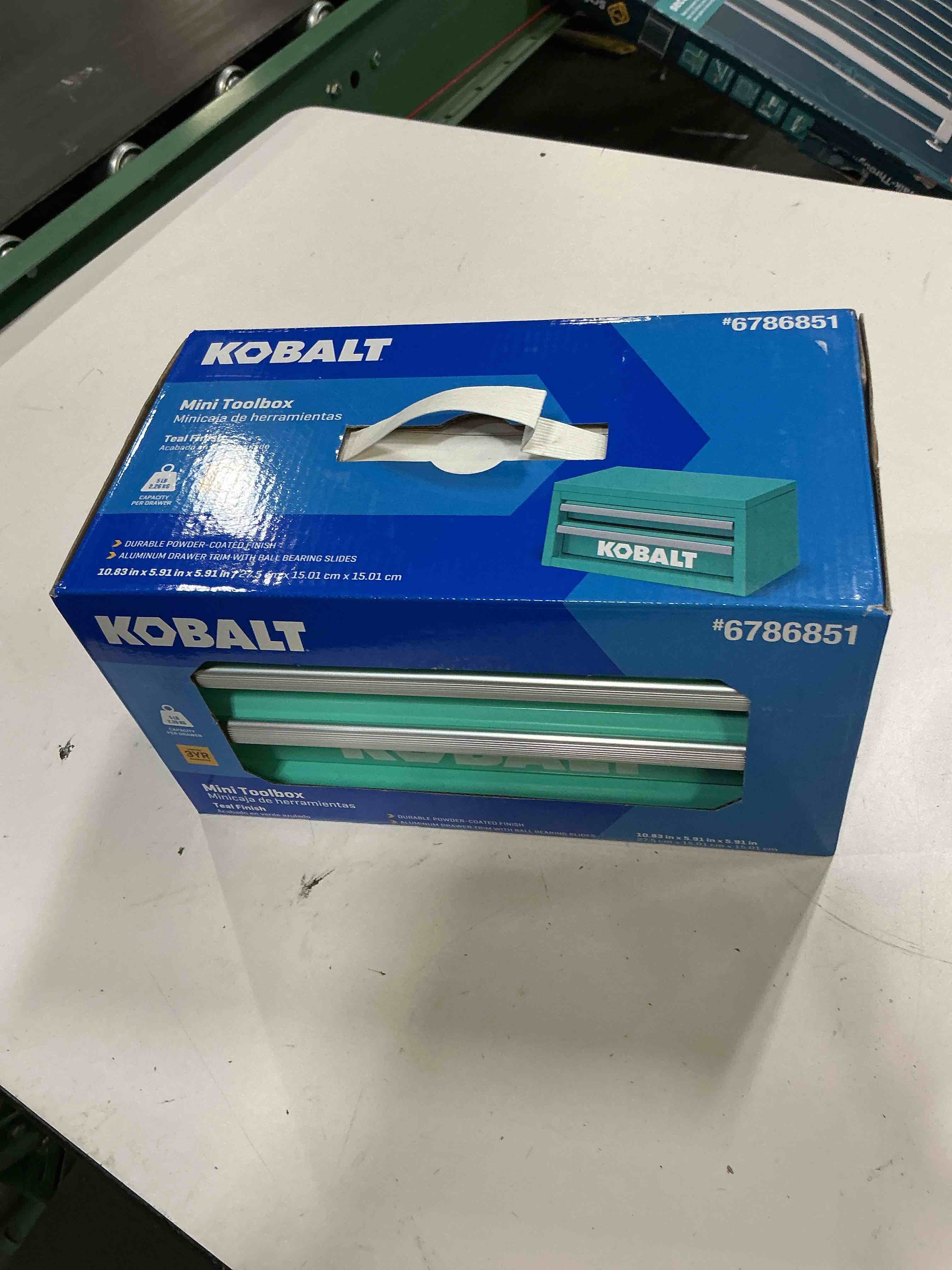 Condition photo showing Good Condition for kobalt portable tool boxes 10.83-in w x 5.91-in h x 5.91-in d 2 -drawer teal steel tool box