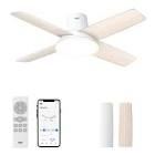dreo ceiling fans with lights, 12 speeds & 3 fan modes, quiet dc motor, low profile easy to install, flush mount smart ceiling fan with dimmable led, 12h timer for bedroom, remote, white, 44'