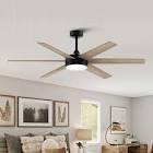 Condition photo showing New/Like New for 52 inch black ceiling fan with light and remote/app, ceiling fans with lights, 3cct, reversible 6 speeds quiet, black modern ceiling fan with light for indoor outdoor bedroom patio living room 52 inch matte black/maple wood grain