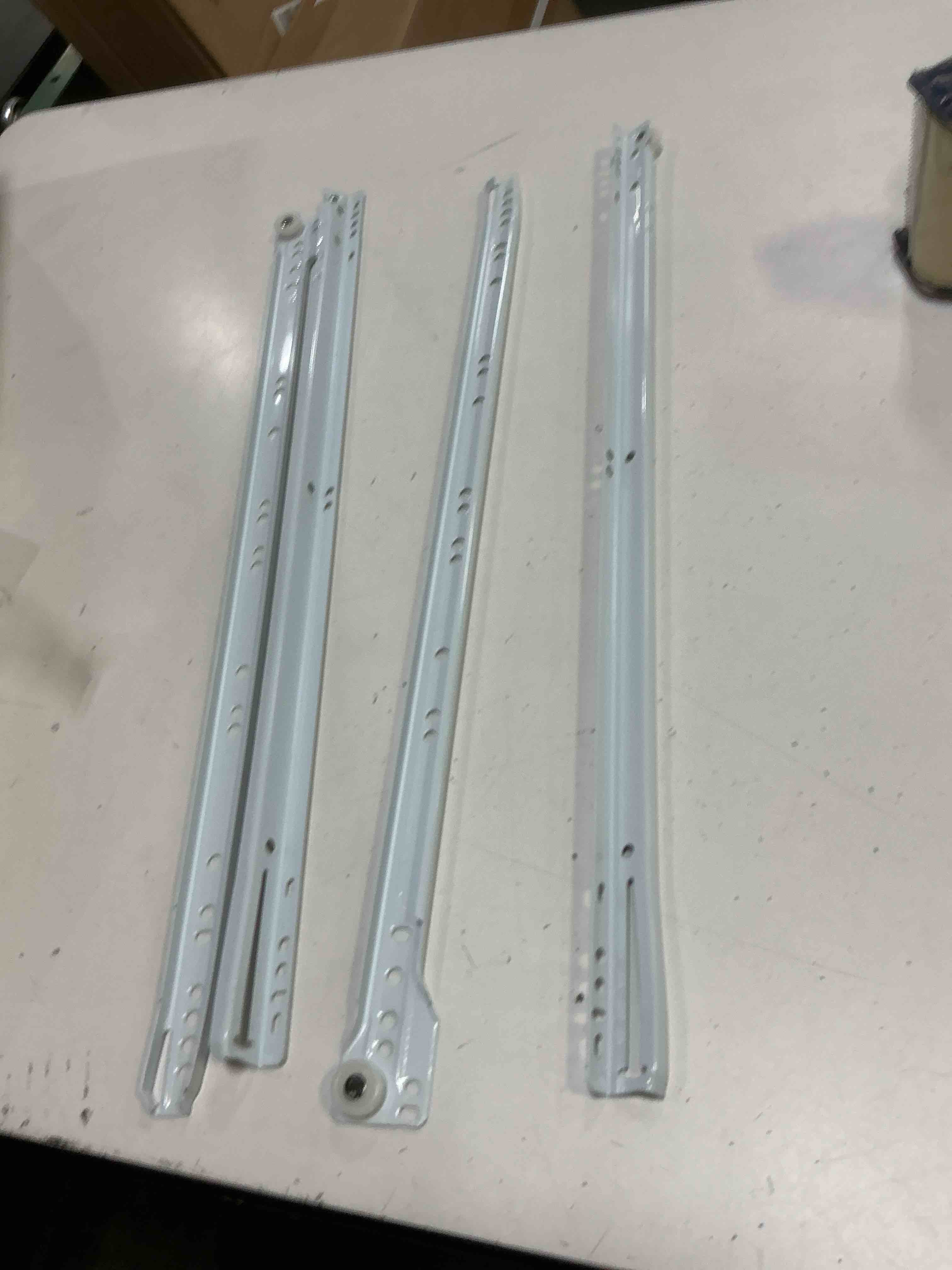 Condition photo showing Good Condition for full extension telescopic slide drawer slides one set drawer slide rail steel bottom side mount wheel slide track set for cabinet computer table chute keyboard roller pulley(22inch-length45cm)