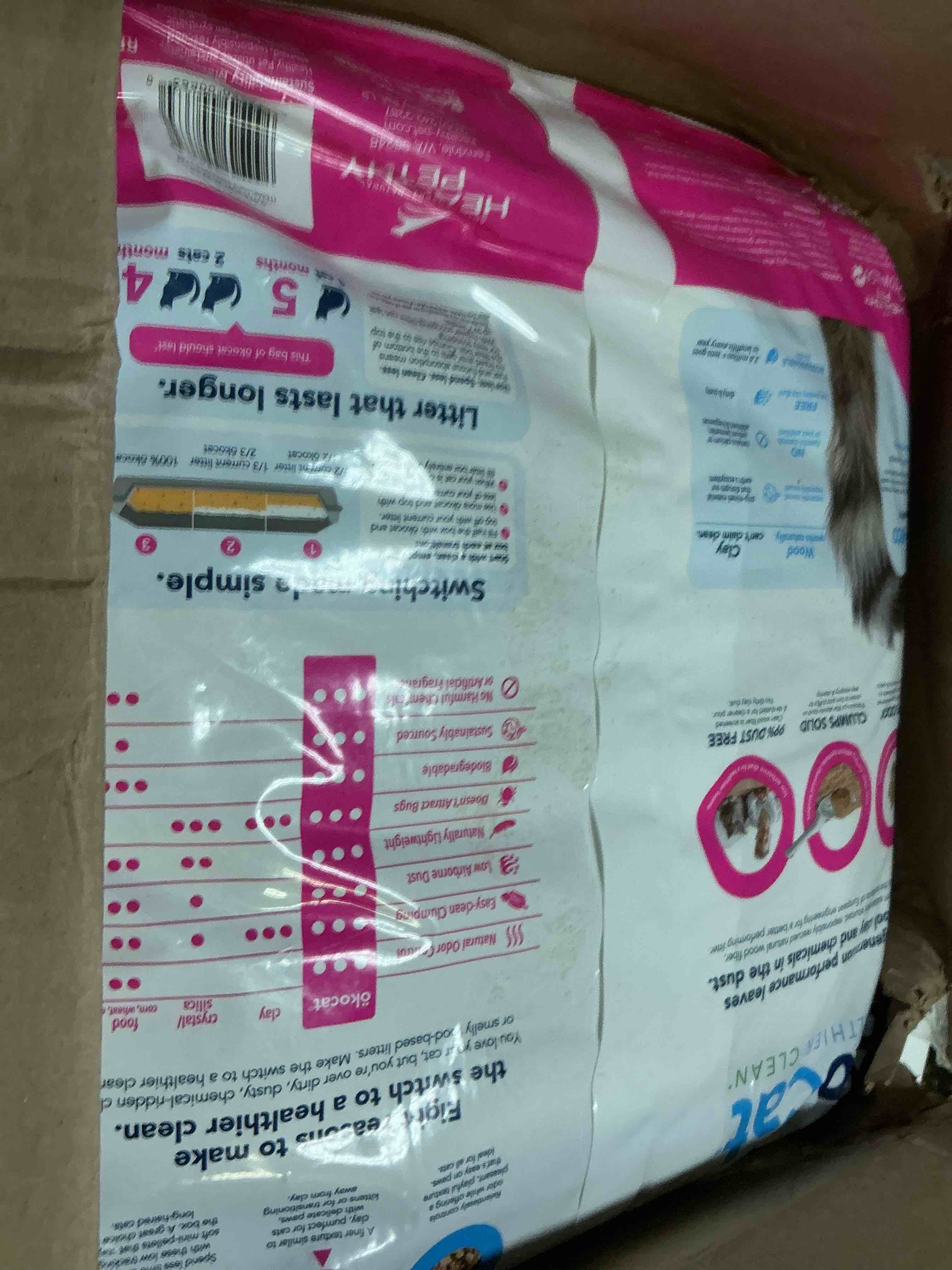 Condition photo showing Good Condition for (uknown expiration). ökocat super soft wood clumping cat litter, unscented, 22 pounds xl - natural ingredients, stops odor, clumps solid, 99% dust free, great for all cats, sensitive paws, kittens