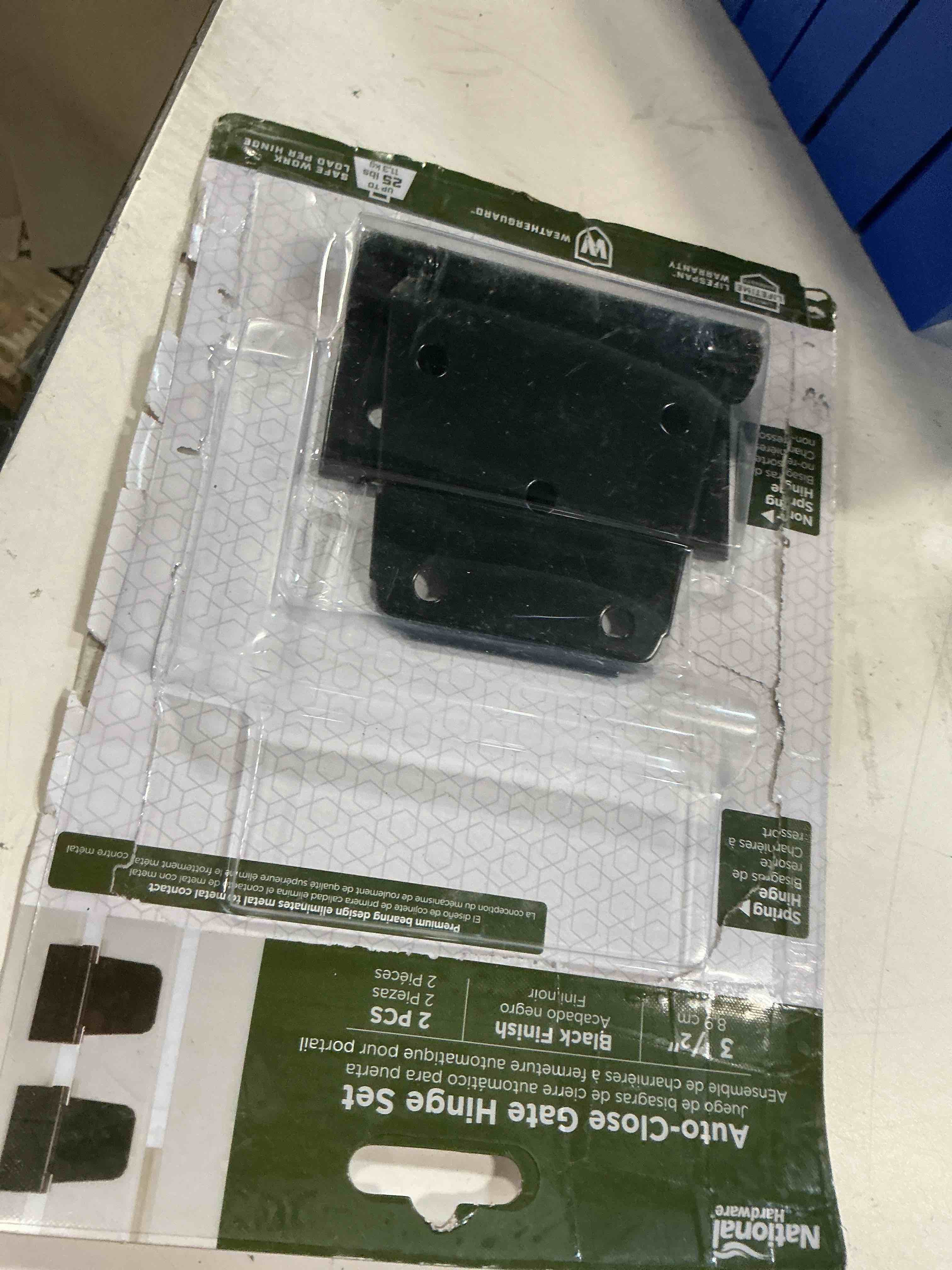 Condition photo showing As Is for national hardware 2 -pack 3-1/2-in black gate hinge item