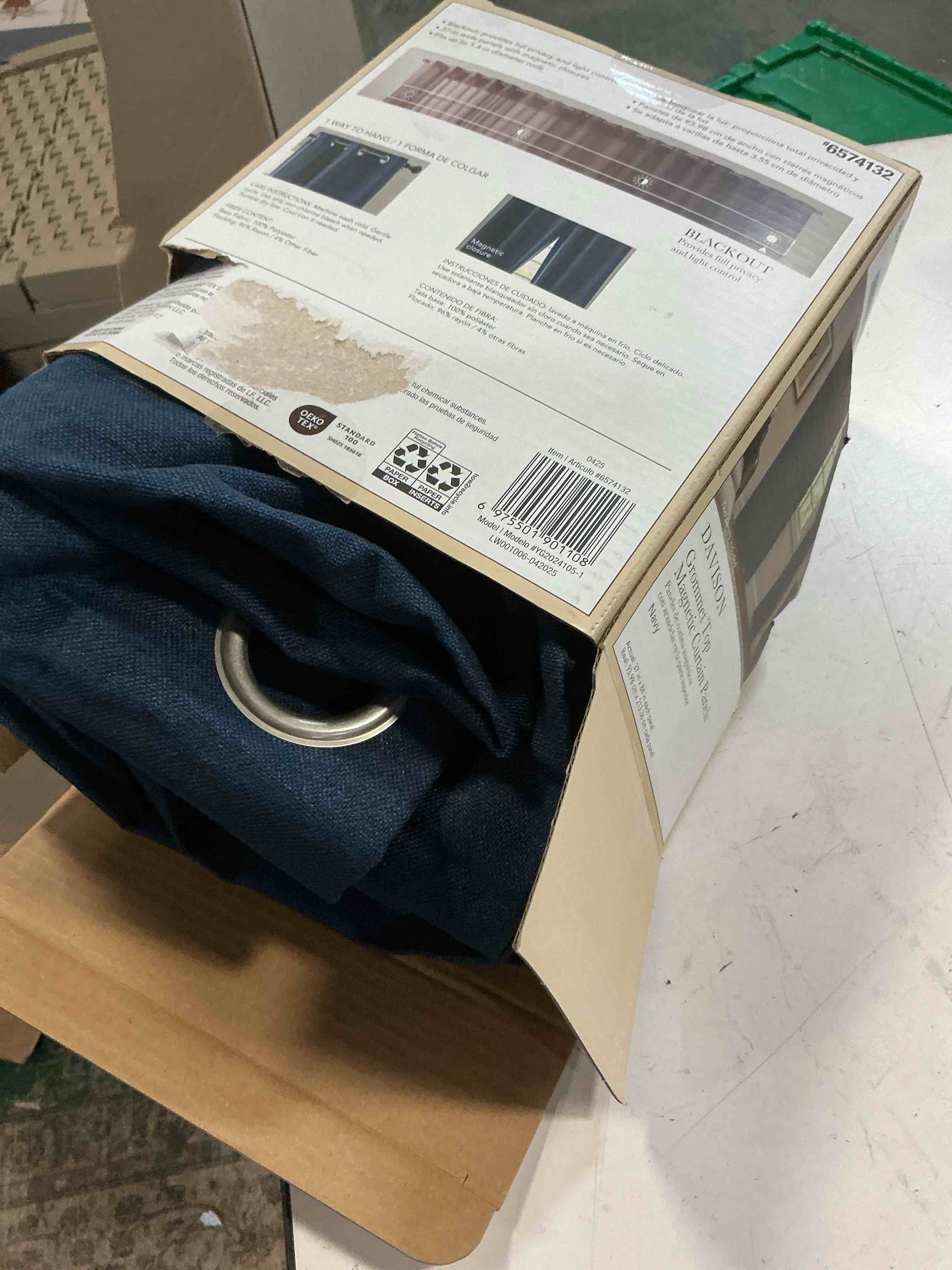 Condition photo showing As Is for allen + roth 84-in insignia blue blackout grommet curtain panel pair