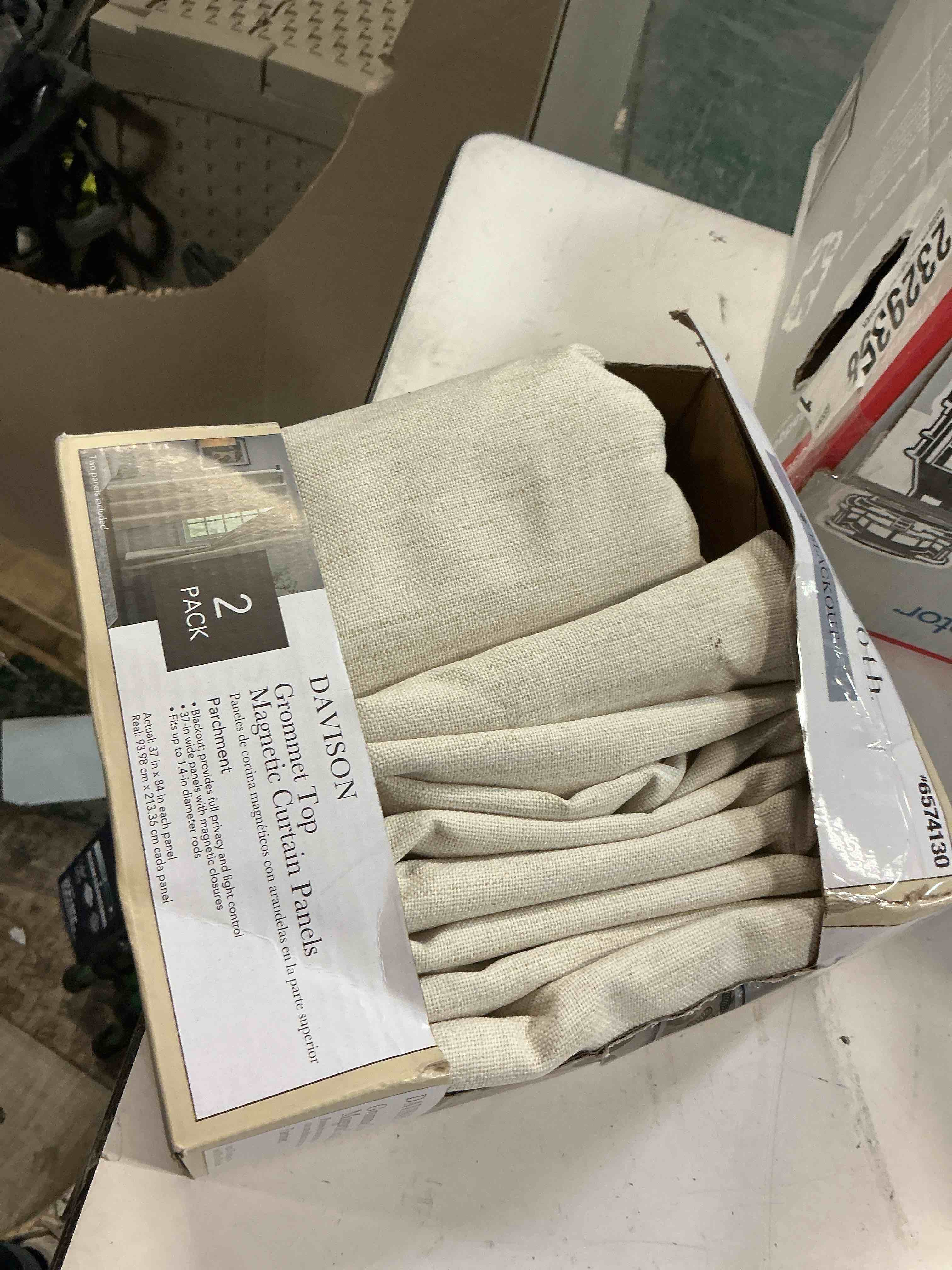 Condition photo showing As Is for allen + roth 84-in parchment blackout grommet curtain panel pai