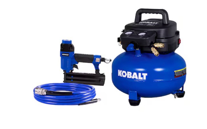 kobalt 6-gallon portable electric 150 psi pancake air compressor with accessories included