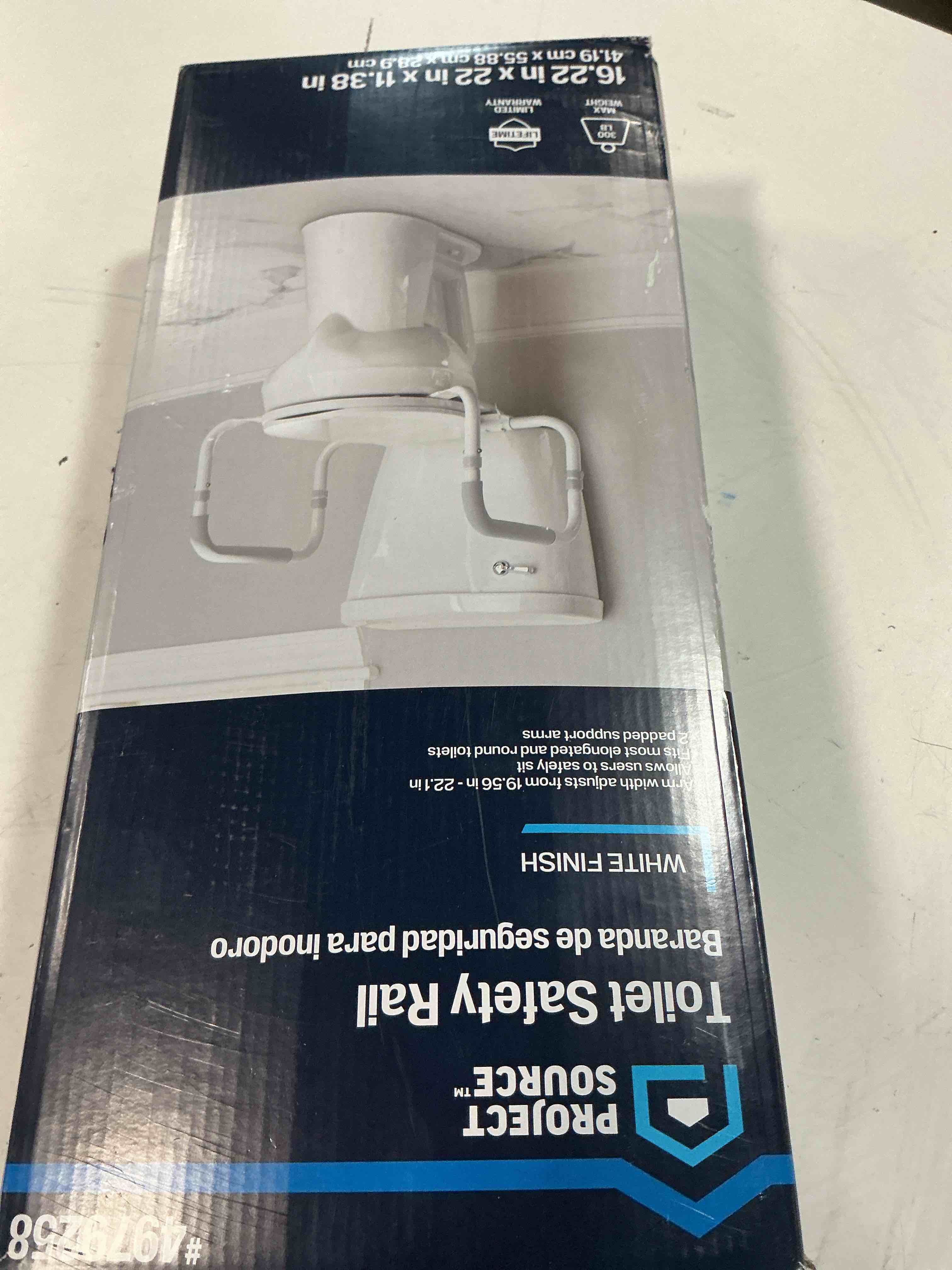 Condition photo showing As Is for project source toilet safety rail #4979258, white finish