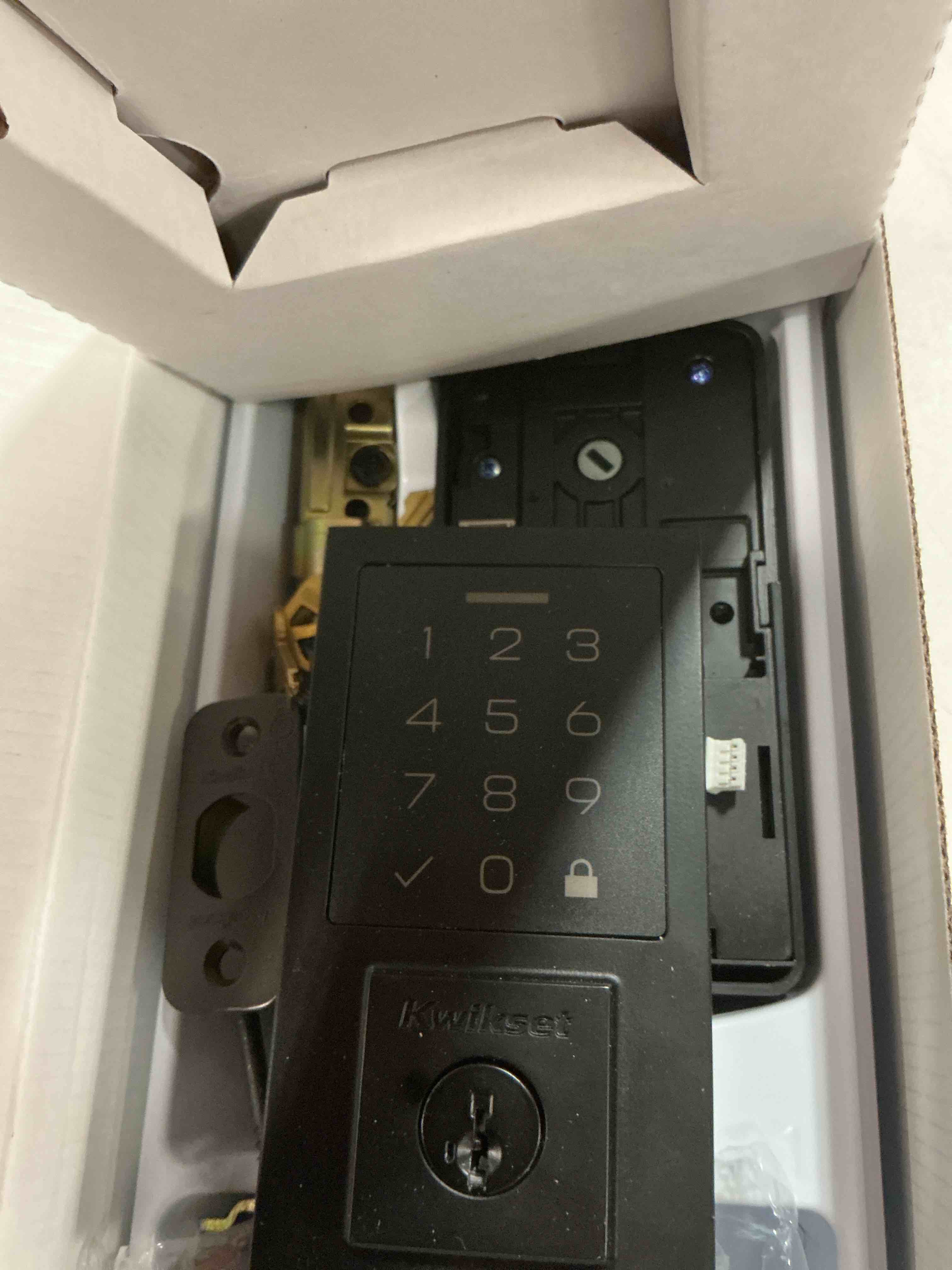 Condition photo showing As Is for kwikset 9270cnt-514s contemporary smartcode touchpad electronic deadbolt smartkey matte black finish