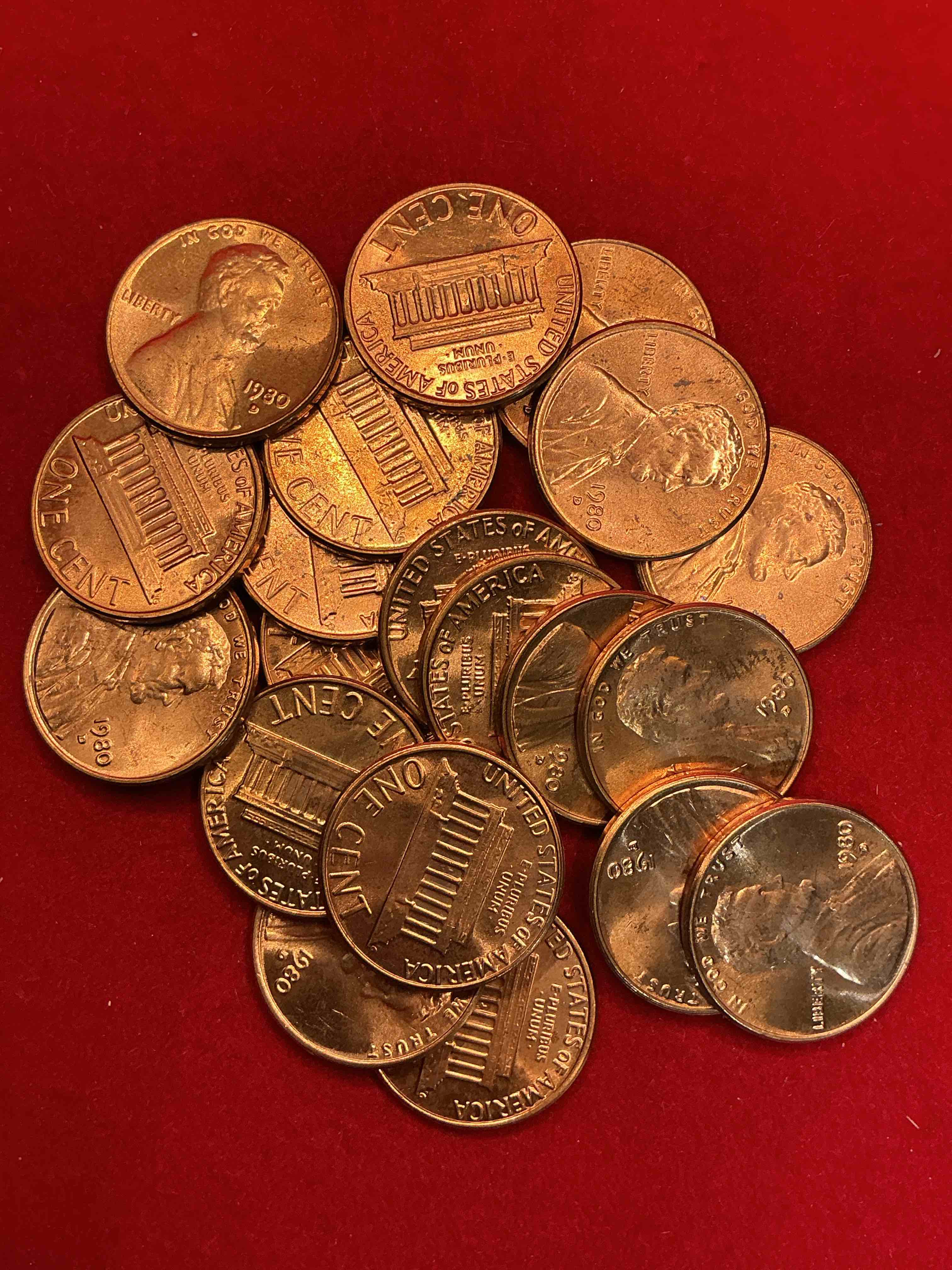 Condition photo showing New/Like New for 1980 uncirculated pennies! what a year in american history! miracle on ice! regan revolution! mount st.helens eruption! grab a piece of american history!