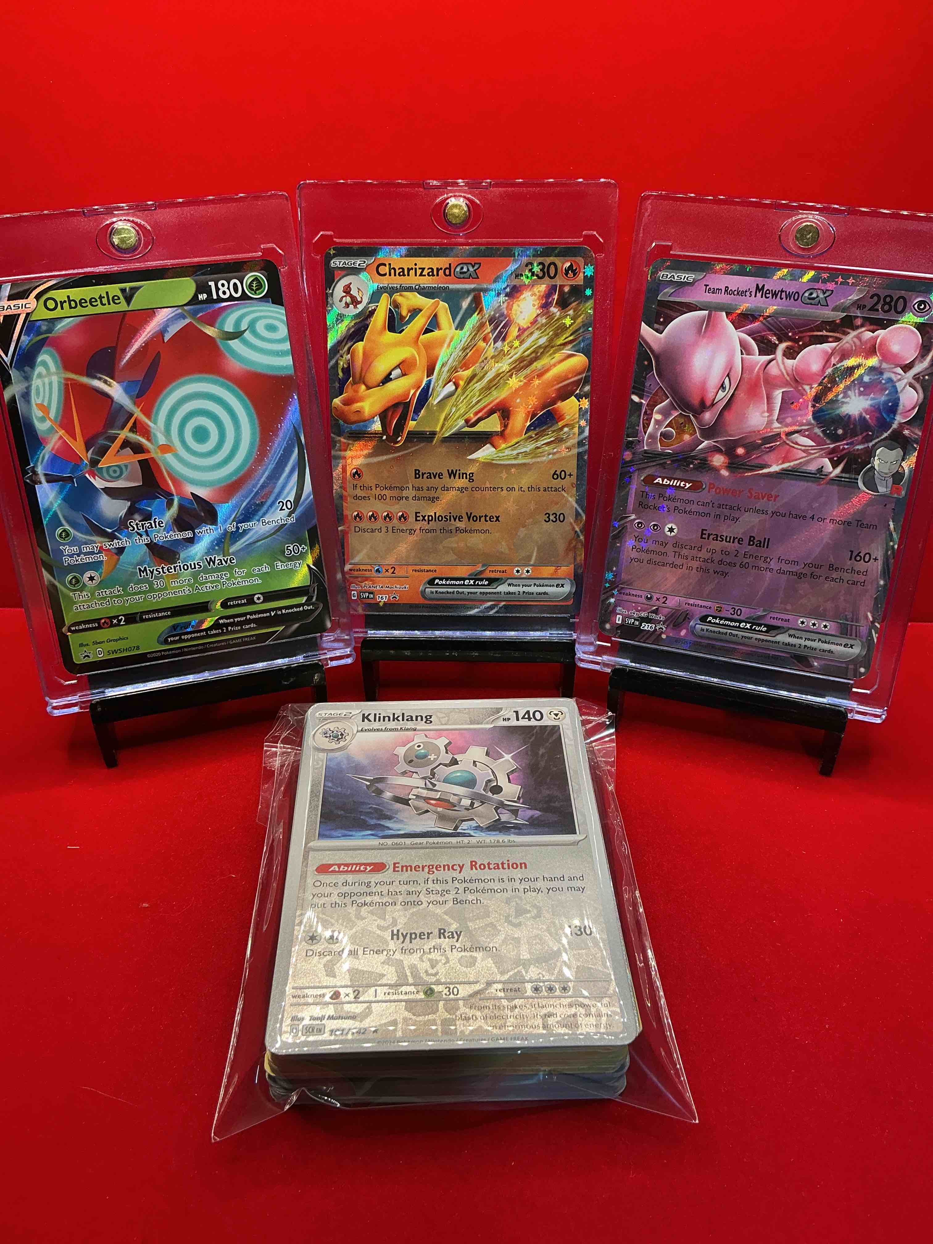 pokémon palooza! charizard ex! mewtwo ex! orbeetle v! along with 50 other pokémon heroes, holos, legends & commons- including holographic cards, stage 2 card, holos in many forms & more! also includes non holo common/ uncommon basic & first stage cards & maybe even trainers & energy too! perfect set for collectors & enthusiasts!