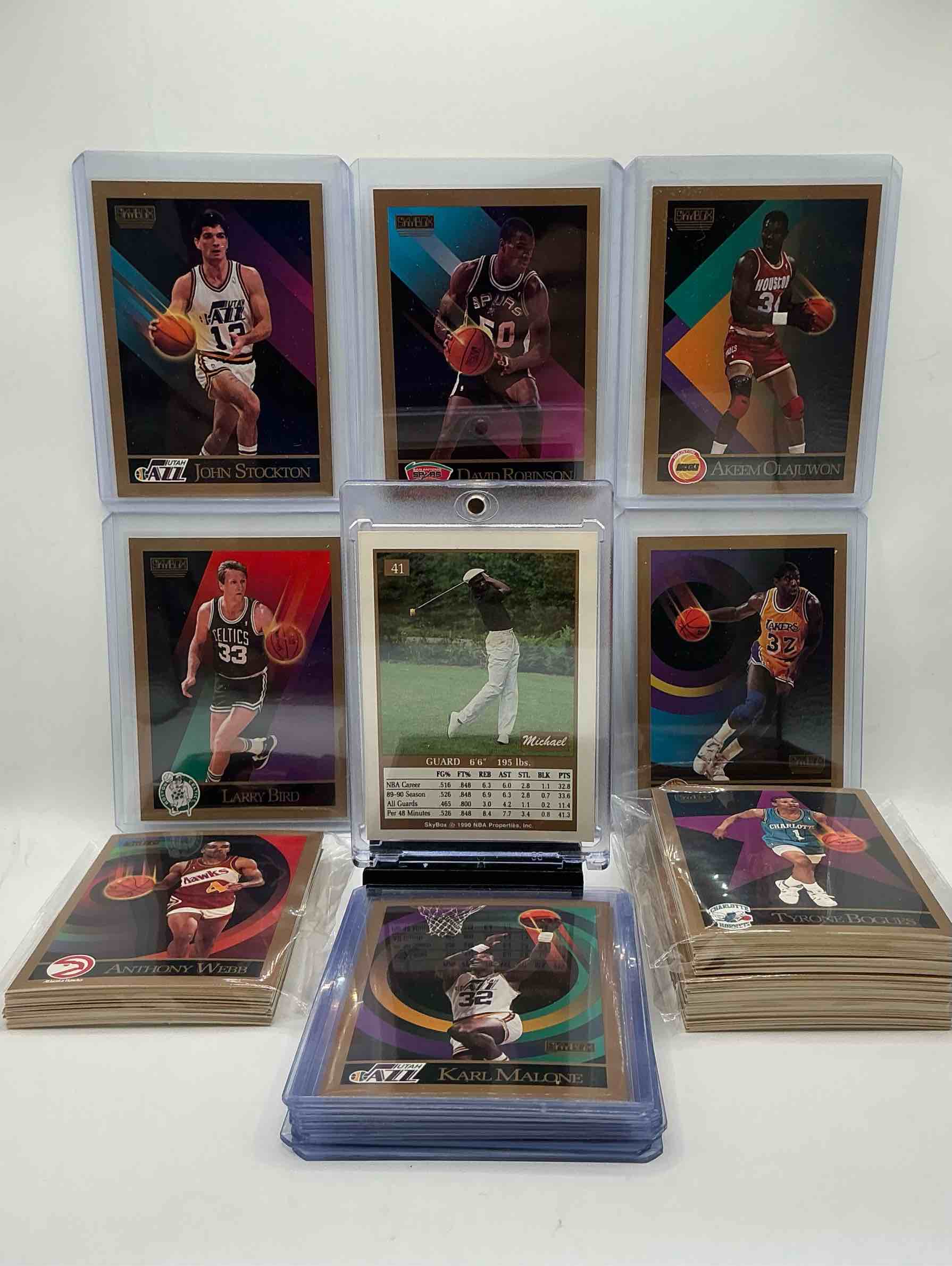 Condition photo showing New/Like New for michael jordan! 1990 skybox 100 card basketball! all the best cards from the year! michael jordan, magic johnson, larry bird, scottie pippen, david robinson, charles barkley, karl malone, clyde drexler & more! all stars, hall of famers, champions & more, the perfect mix of miscellaneous '90 nba variety!