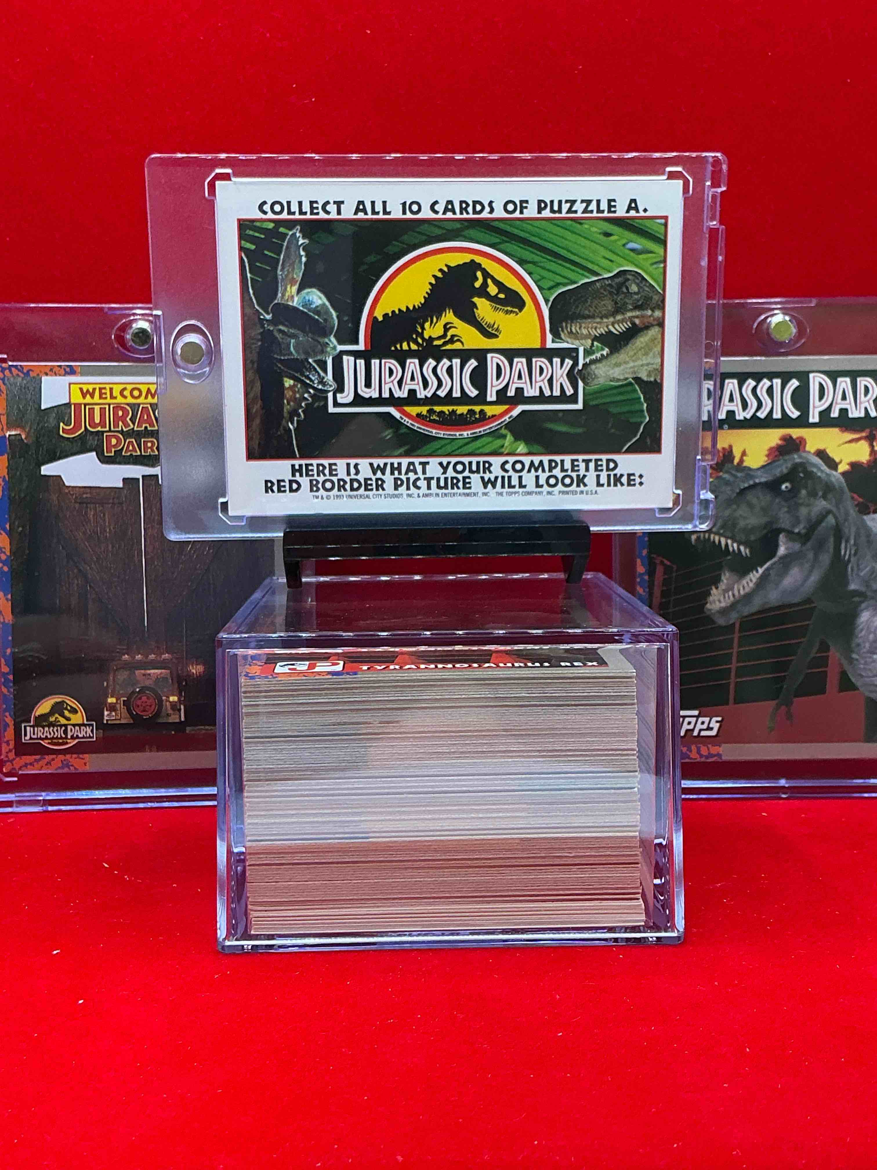 Condition photo showing Good Condition for 1993 dinosaur history! complete, authentic, original jurassic park movie card & sticker set, excellent condition! own a piece of spielberg’s masterpiece! a serious pop culture collector item & very rare & hard to find with all 88 cards & 11 stickers!