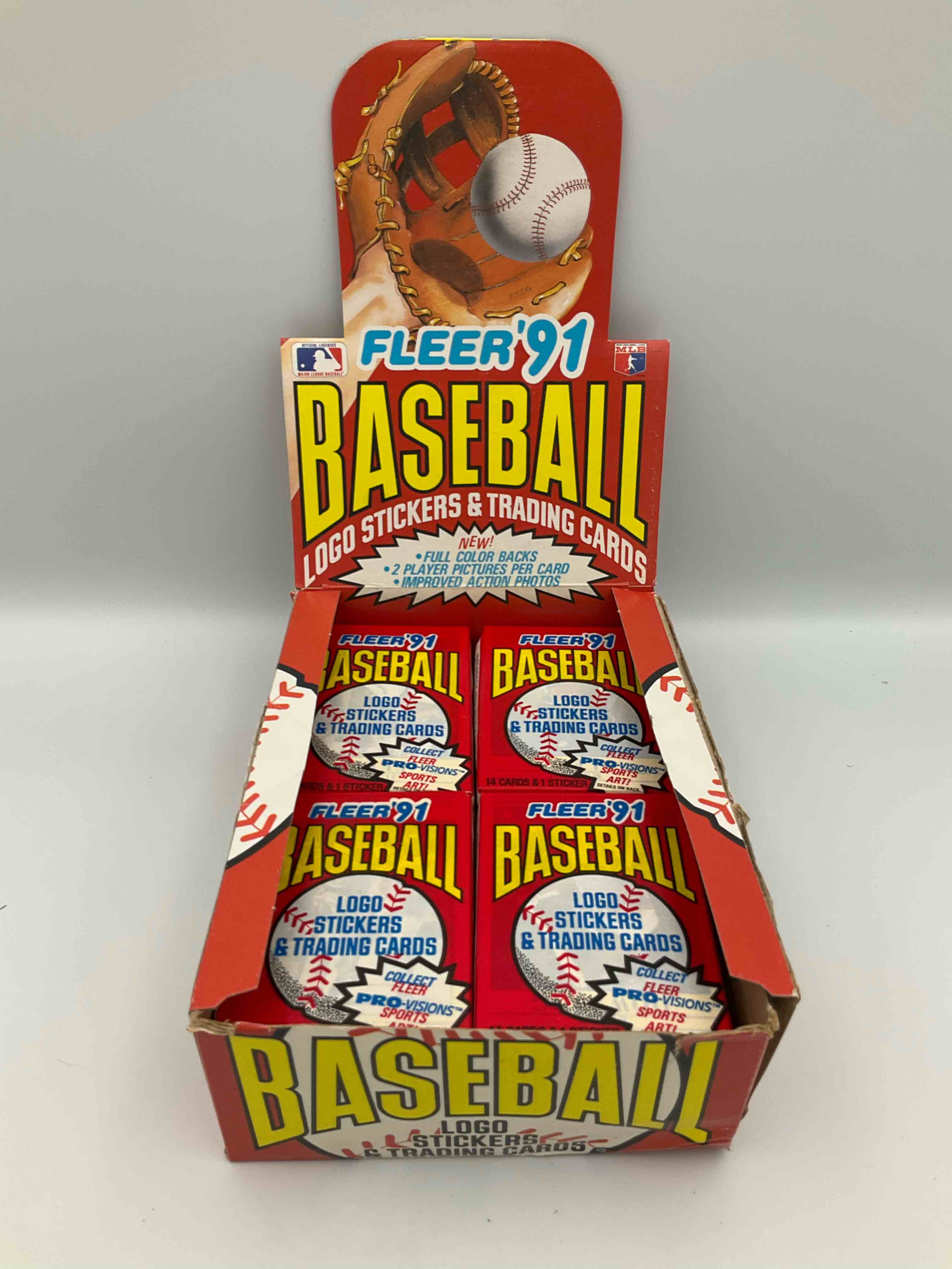 Condition photo showing New/Like New for 1991 fleer baseball unopened wax pack, direct from original sealed retail case search for griffey jr. & barry bonds "generation stars" combo card #710 (psa 10 value $200), nolan ryan, don mattingly & so much more!