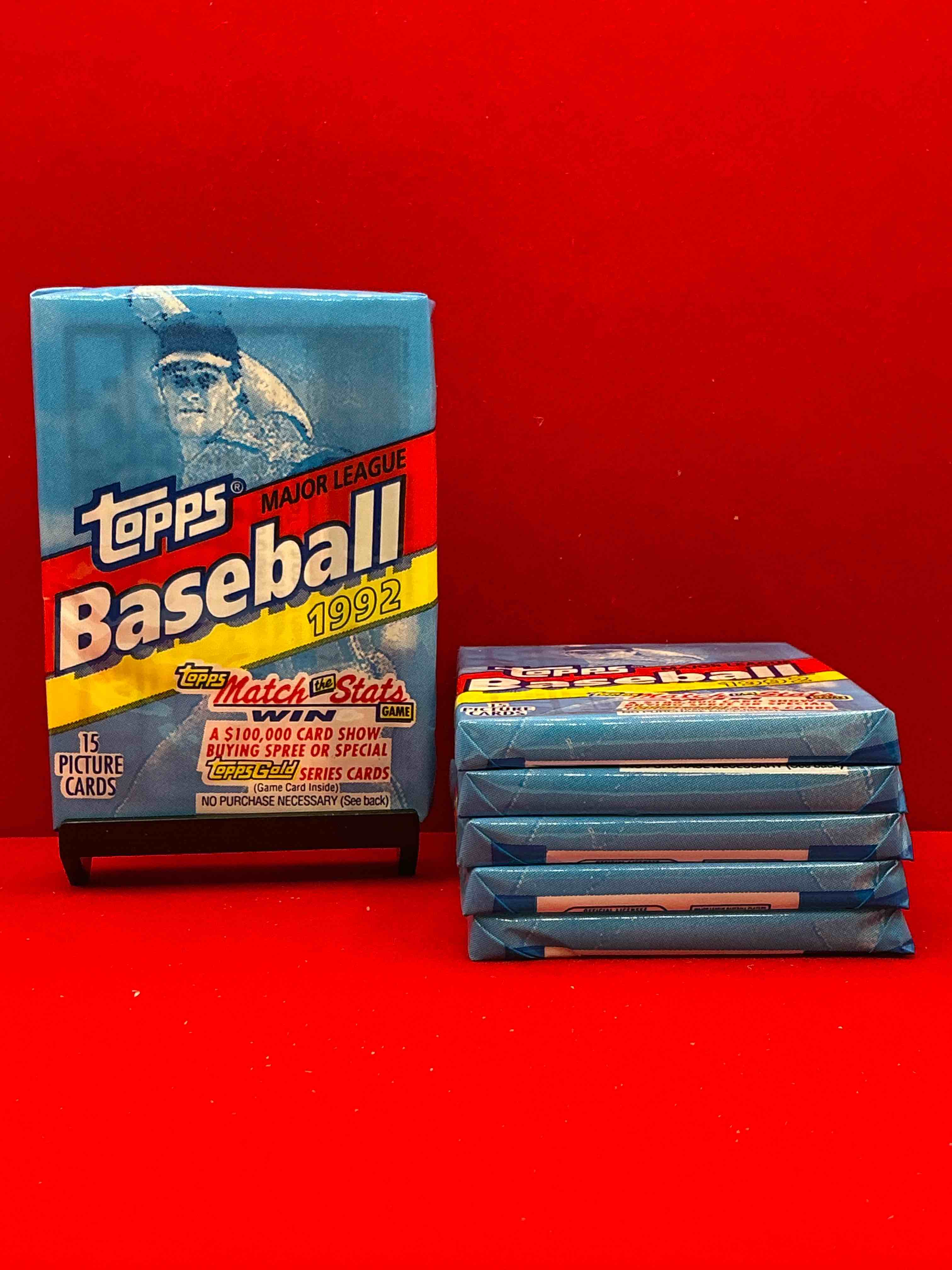 1992 topps baseball gold! rare 15 cards per pack, with the possibility for some big names inside! search for nolan ryan, ken griffey jr, don mattingly & more!crazy 1992 topps baseball gold!