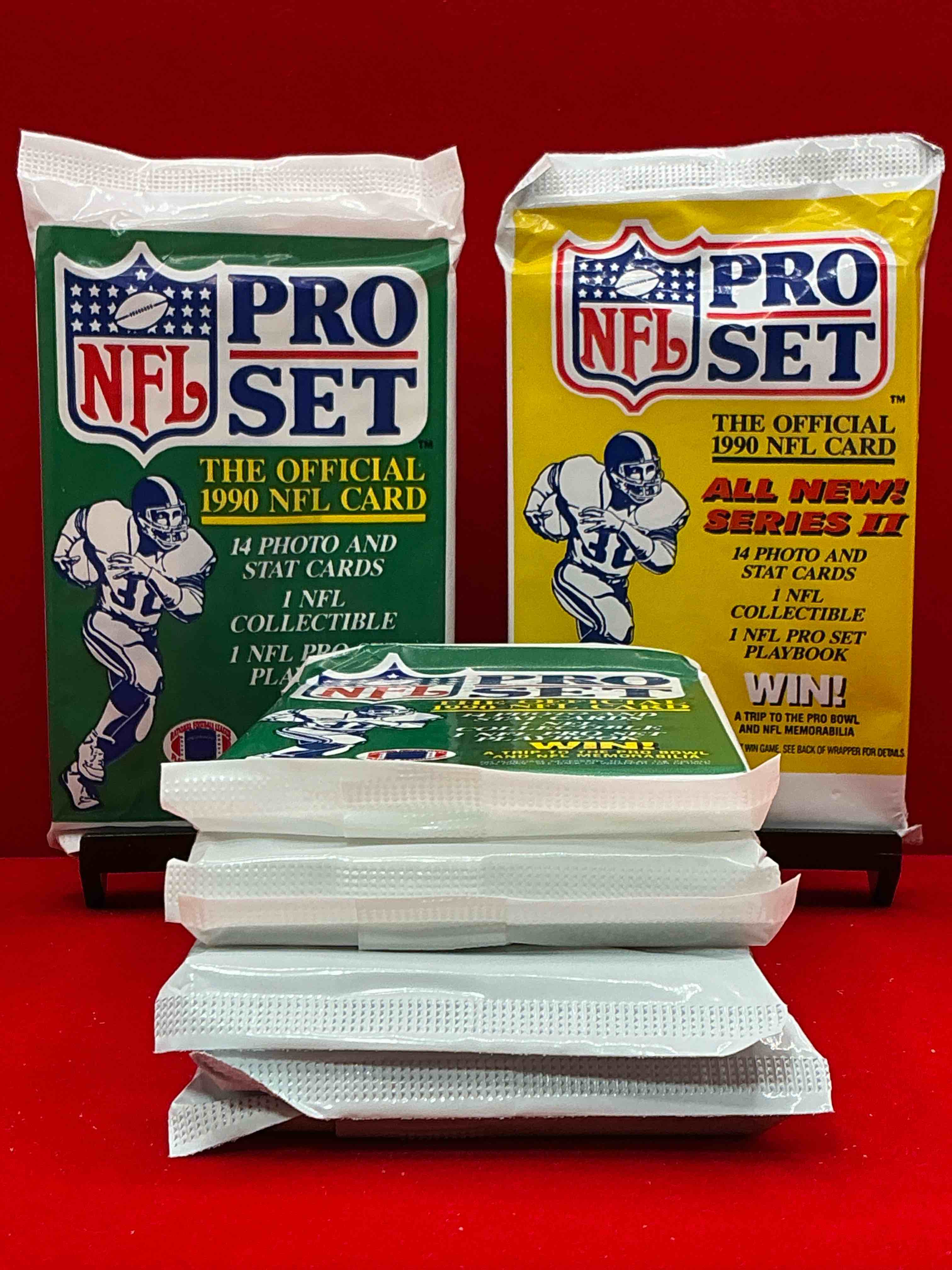 Condition photo showing New/Like New for wow! 1990 pro set football sealed card packs, series i & ii, direct from original retail case!highly sought after by collectors as this year is loaded with high profile cards!search for cards from barry sanders, deion sanders, troy aikman, michael irvin & much more! getting hard to find!
