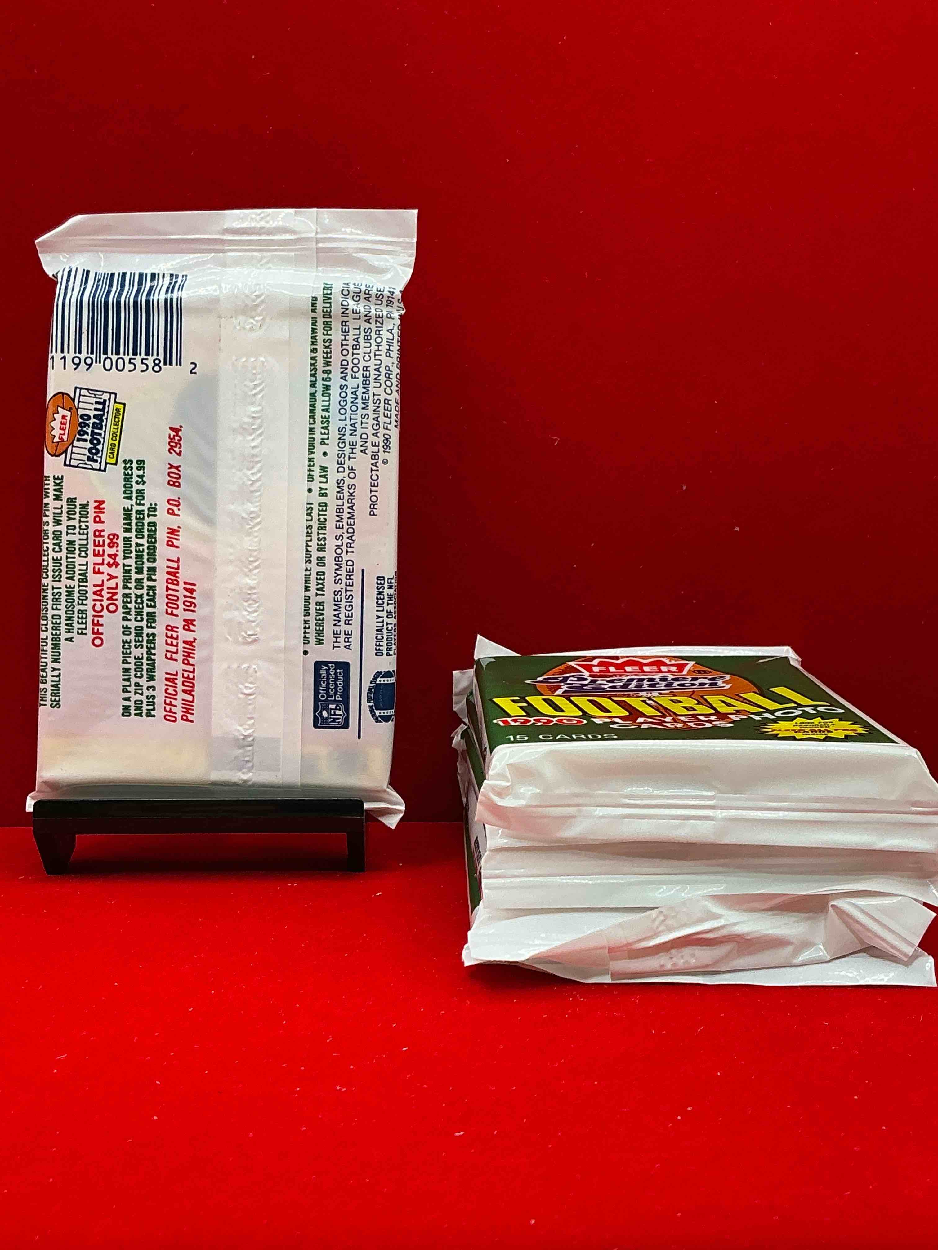 Condition photo showing New/Like New for emmitt smith rookie!? 1990 fleer premier edition football unopened packs direct from original box! look for valuable emmitt smith rookie cards! let the search begin!