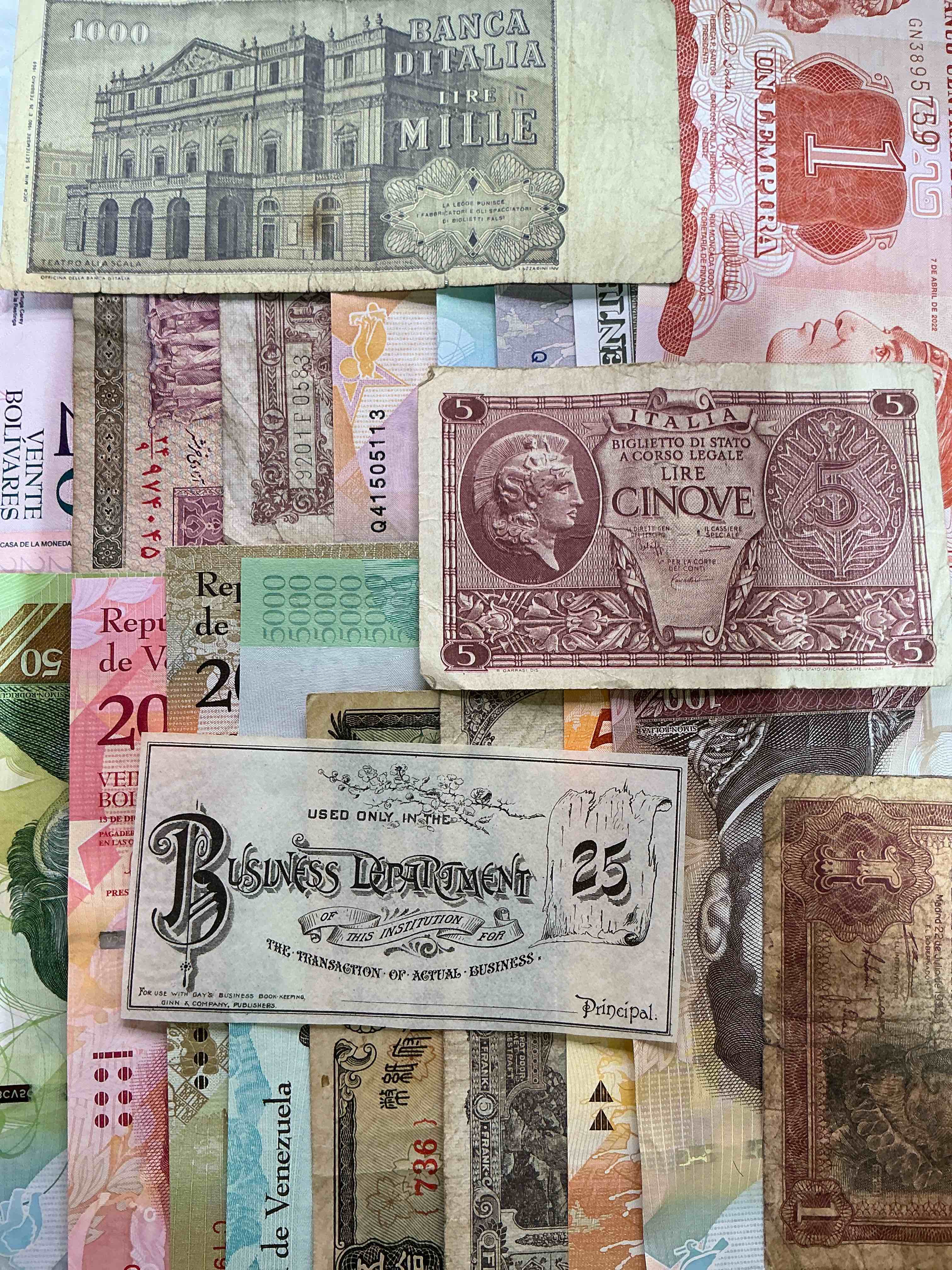 Condition photo showing Good Condition for modern & antique paper money! vintage & antique! paper money from across the world- all different shapes & sizes from all kinds of crazy places! own currency from the corners of the world! wow! 