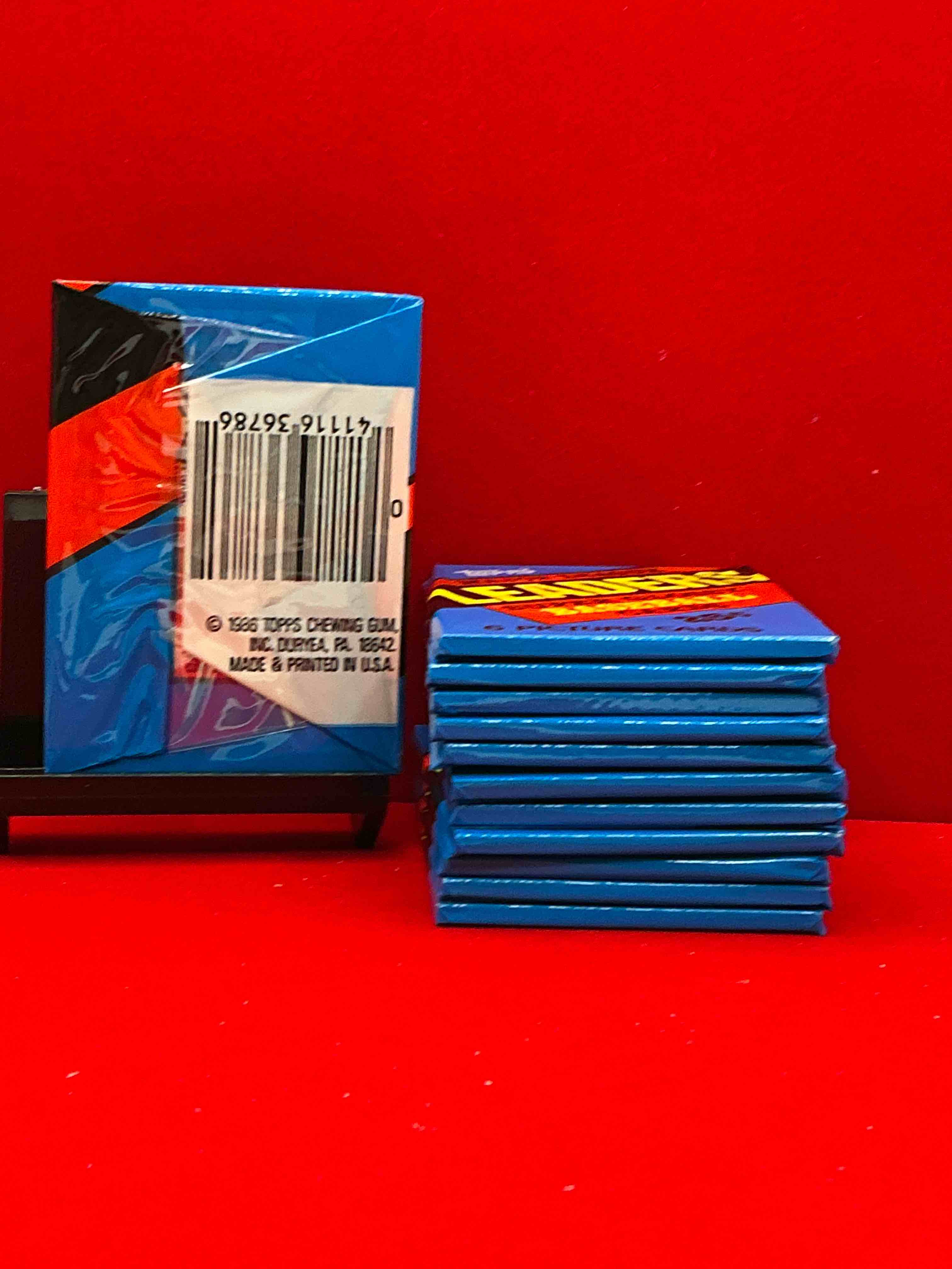Condition photo showing New/Like New for ultra rare! 1986 "mlb leaders" unopened miniature baseball collectible card packs, 6 cards per pack, direct from original retail case. super rare, impossible to find! like new condition!