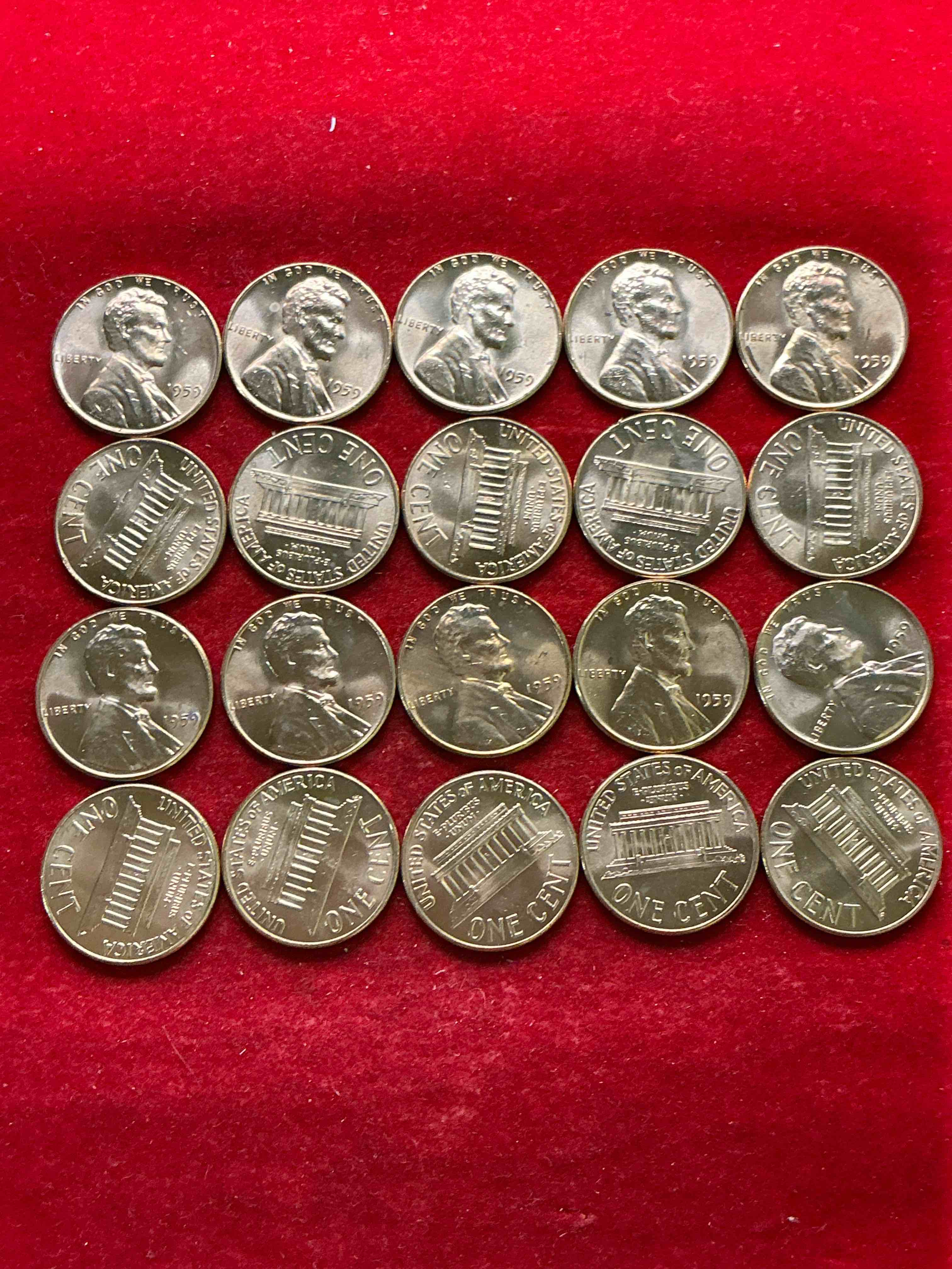 Condition photo showing New/Like New for 1959 brilliant uncirculated pennies! 1959 was the last year of an epic chapter of american history! own pieces of the 1950’s with these brilliant uncirculated pennies! many from the original treasury bank rolls not having seen daylight since 1959, wow!