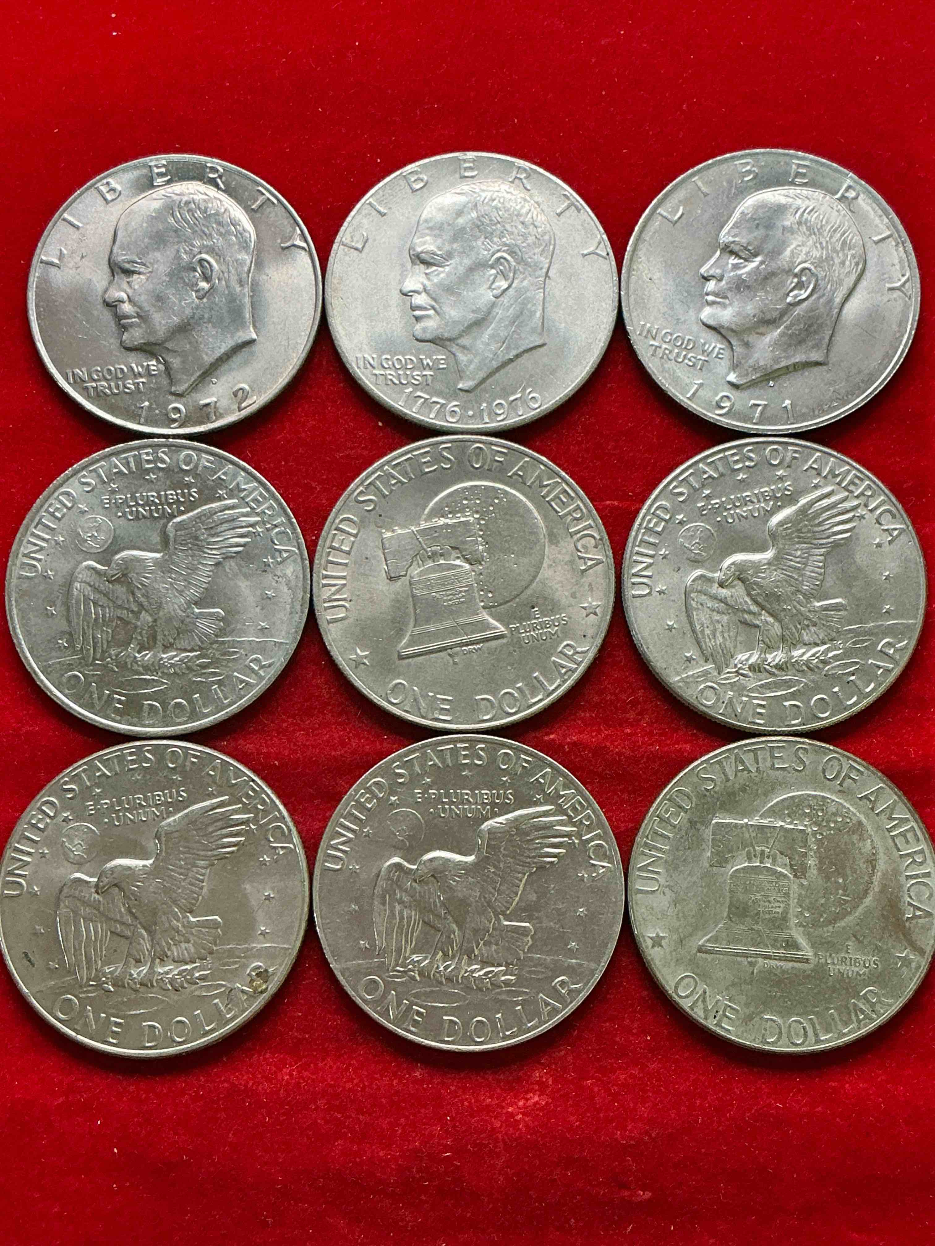 Condition photo showing Good Condition for gorgeous eisenhower dollars! here are circulated “ike” dollars! up for auction are ike one dollar coins from different years! awesome ike dollars! even includes rare bicentennial 1976 edition