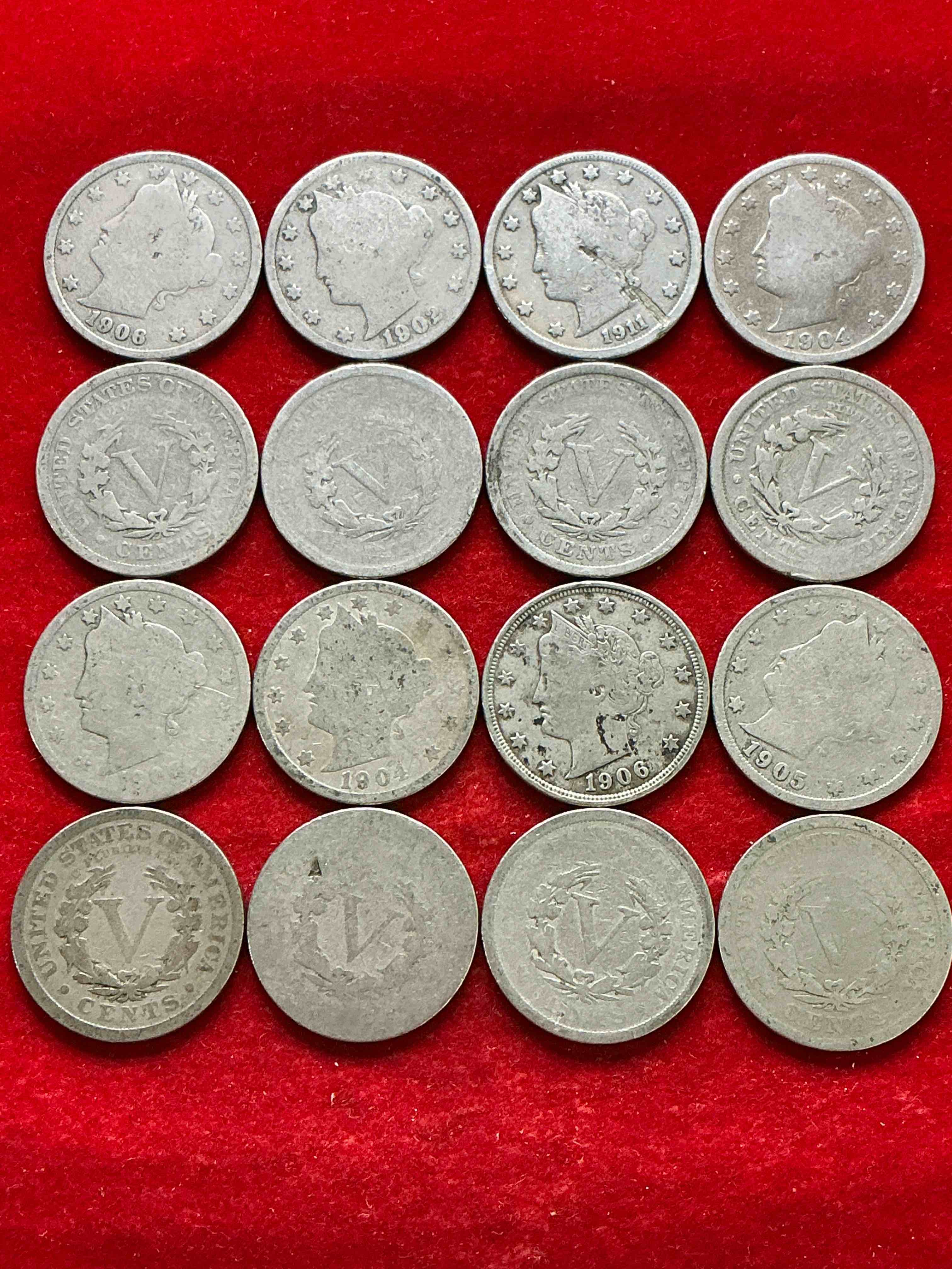 Condition photo showing Good Condition for antique u.s. v nickels! think of the history these coins have seen!, liberty head v nickels were minted up until 1913 & were the style of nickels before buffalo nickels. own some cool pieces of history! rare to see these coins with the "date on" in circulated condition!