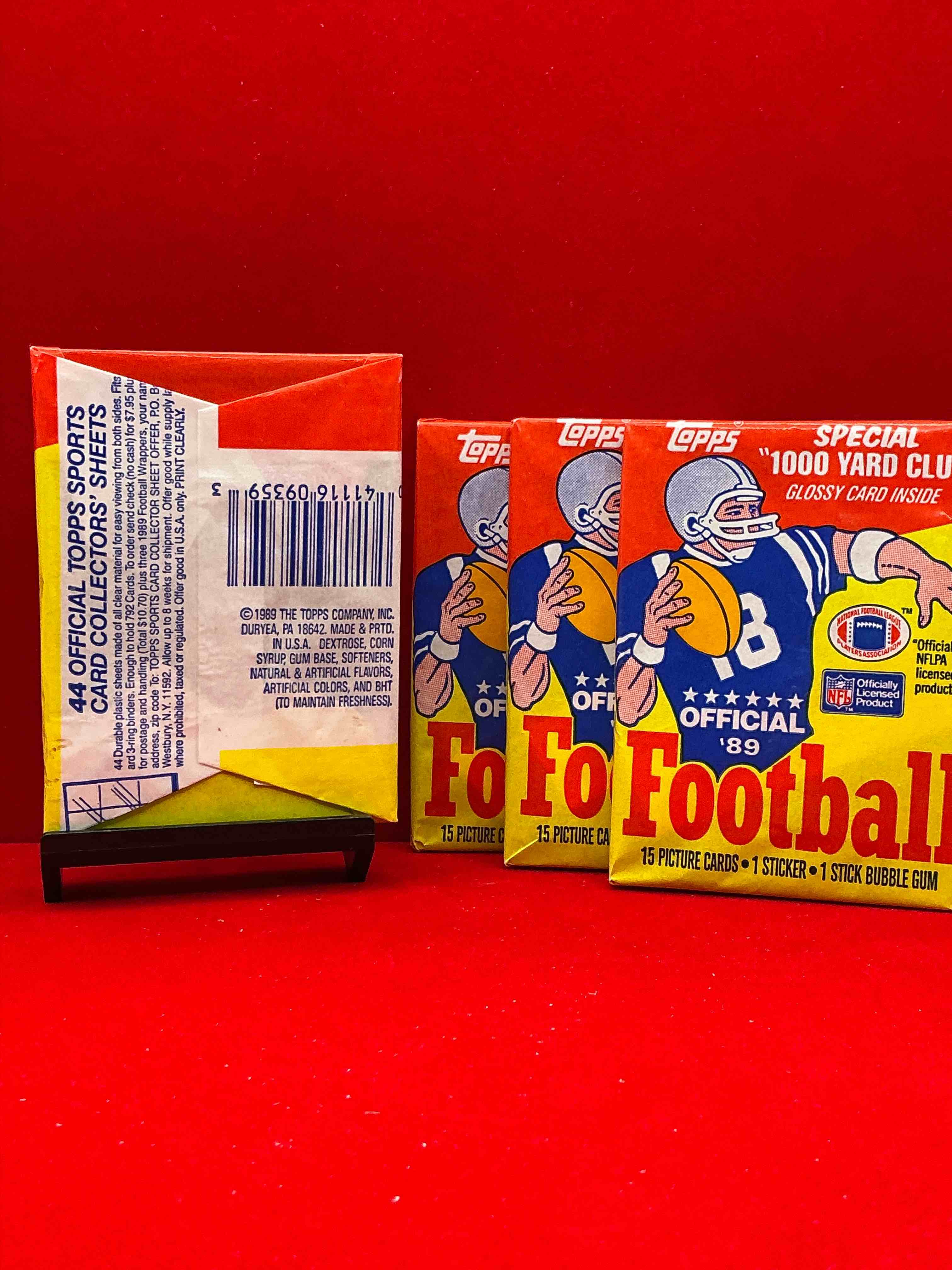 Condition photo showing New/Like New for 1989 topps football unopened sports card wax packs! straight from original box!search for deion sanders rookie cards! along with valuable jerry rice, bo jackson & other 80's stars!
