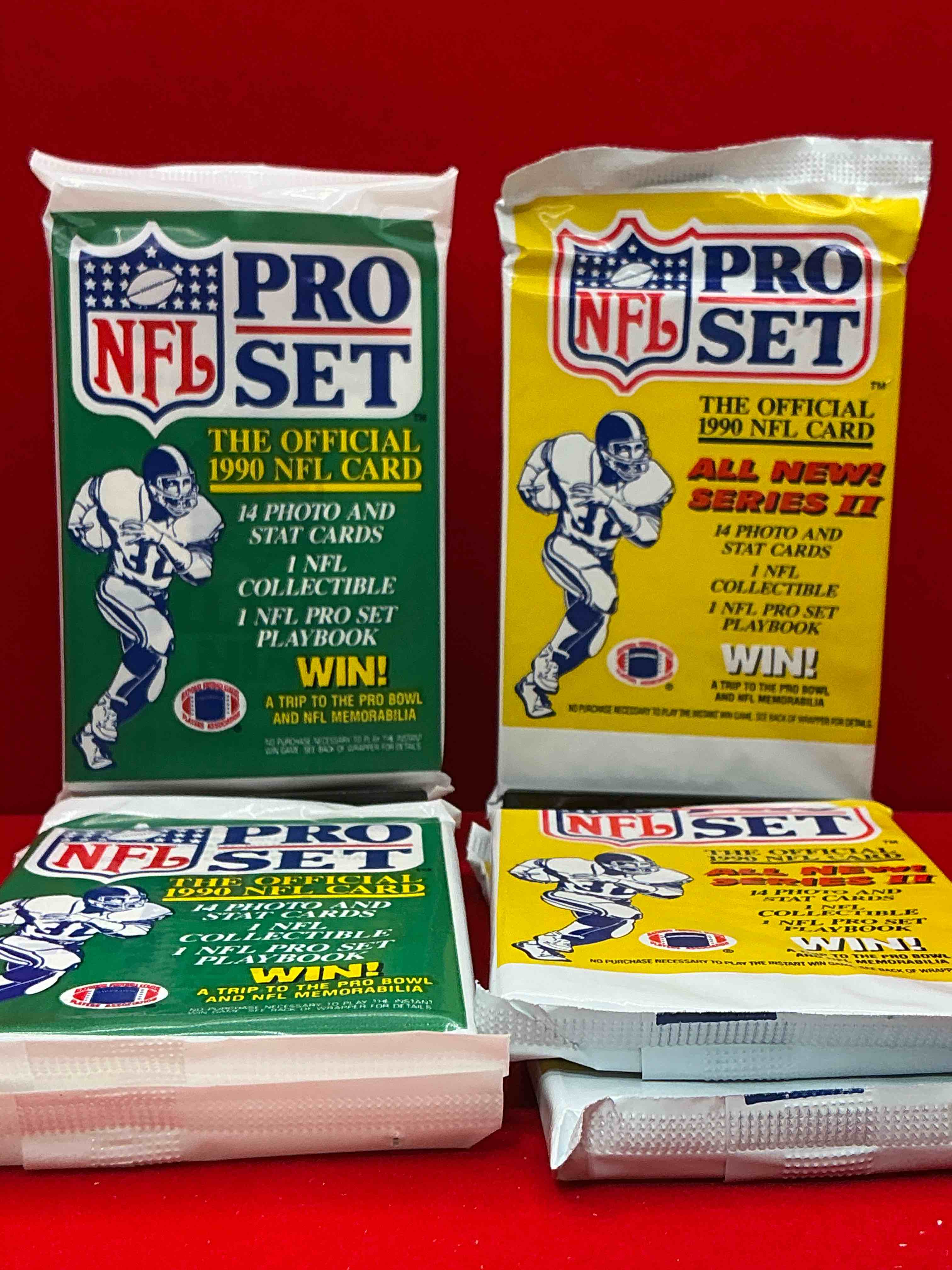 Condition photo showing New/Like New for wow! 1990 pro set football sealed card packs, series i & ii, direct from original retail case!highly sought after by collectors as this year is loaded with high profile cards!search for cards from barry sanders, deion sanders, troy aikman, michael irvin & much more! getting hard to find!