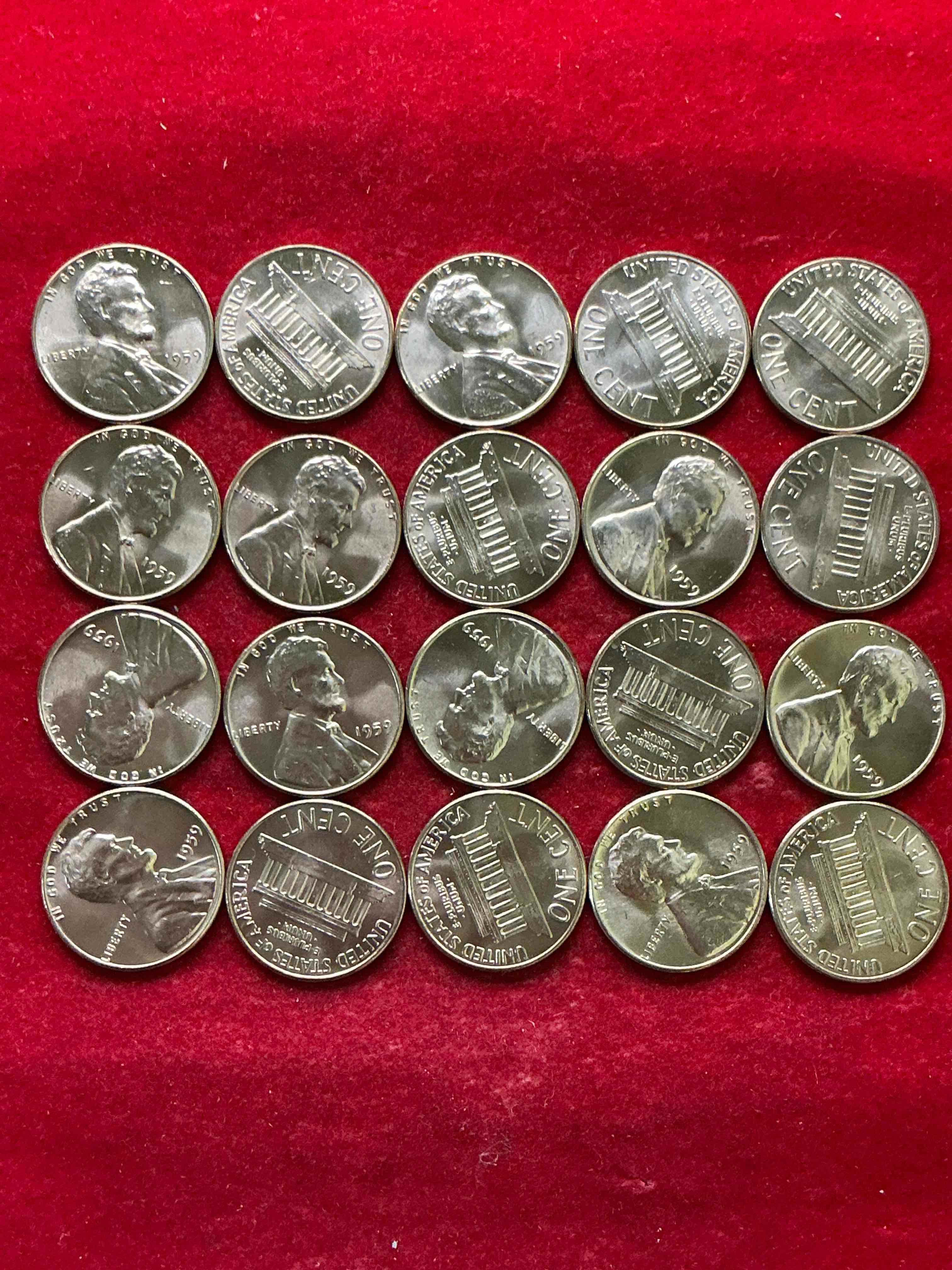Condition photo showing New/Like New for 1959 brilliant uncirculated pennies! 1959 was the last year of an epic chapter of american history! own pieces of the 1950’s with these brilliant uncirculated pennies! many from the original treasury bank rolls not having seen daylight since 1959, wow!