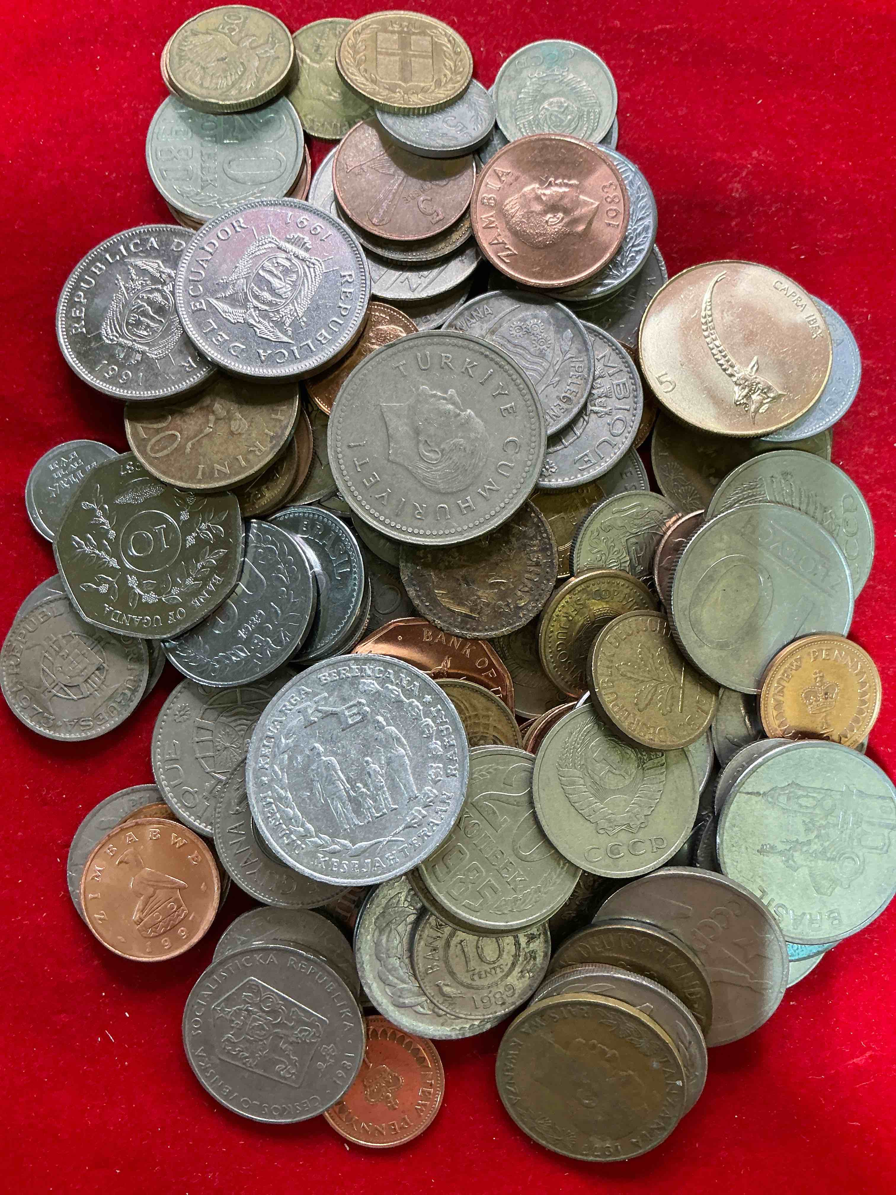 Condition photo showing Good Condition for world coins, antique & vintage! each lot is unique! many different years, countries, sizes & exotic places. this cool collection of antique coins from around the world is loads of fun! have fun identifying each coin & country as a great educational tool! a great investment too!