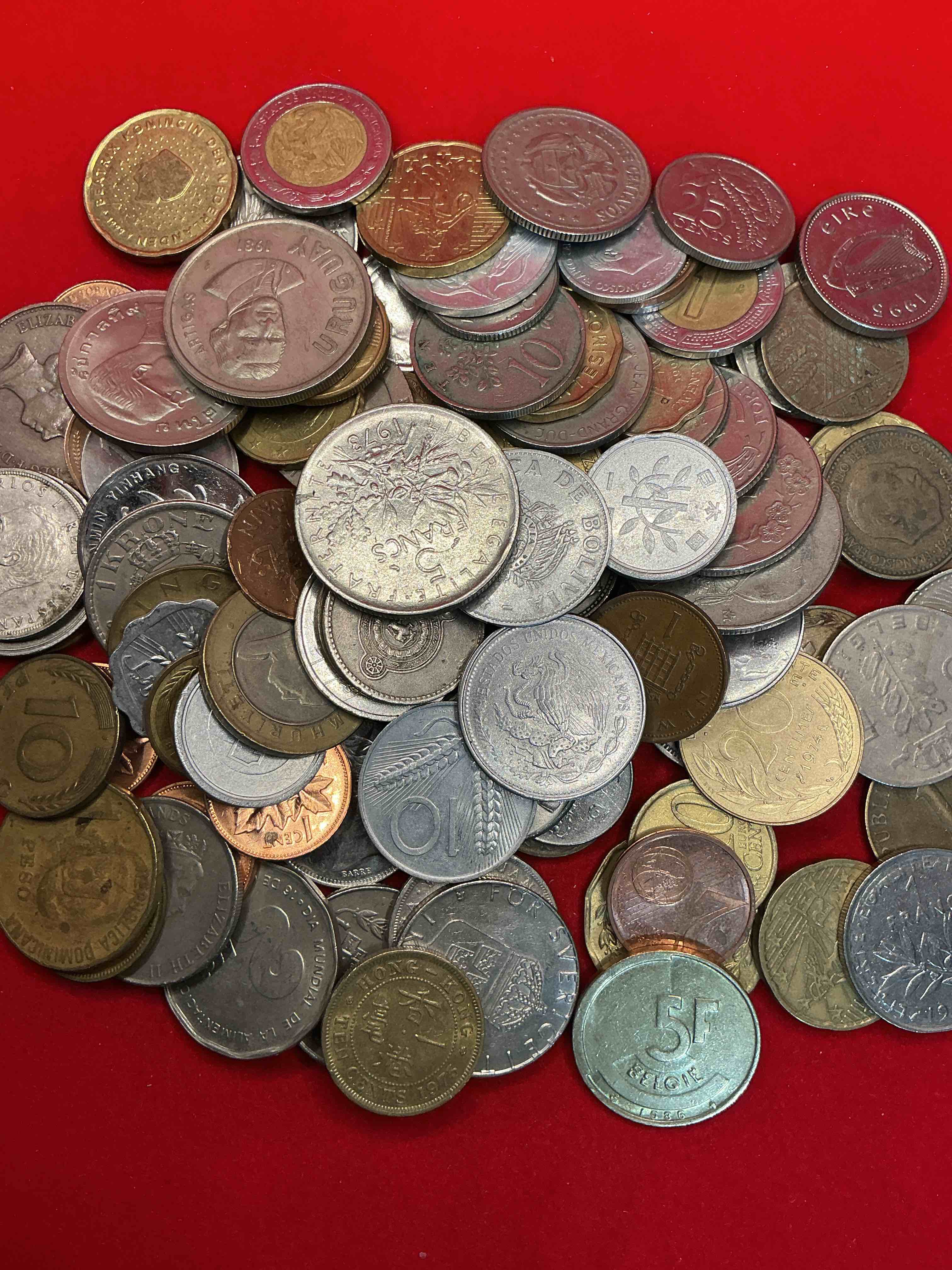Condition photo showing Good Condition for world coins, antique & vintage! each lot is unique! many different years, countries, sizes & exotic places. this cool collection of antique coins from around the world is loads of fun! have fun identifying each coin & country as a great educational tool! a great investment too!