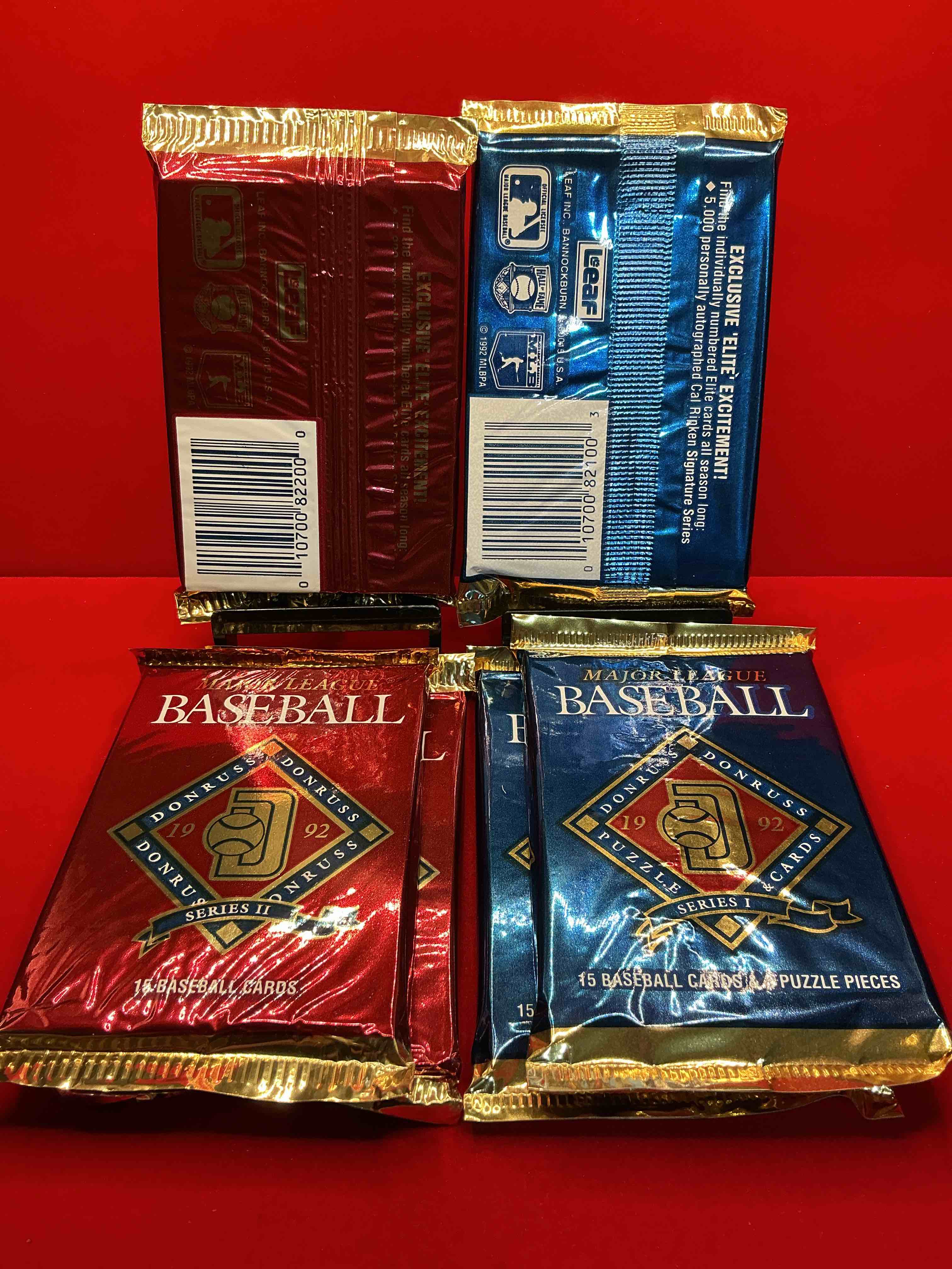 Condition photo showing New/Like New for 1992 donruss baseball series 1 and 2 unopened sealed sports card pack, direct from original sealed retail case! search for valuable cards from ricky henderson & nolan ryan & so much more! also, search for 1 of 5000 personally autographed cal ripken jr. cards randomly inserted!