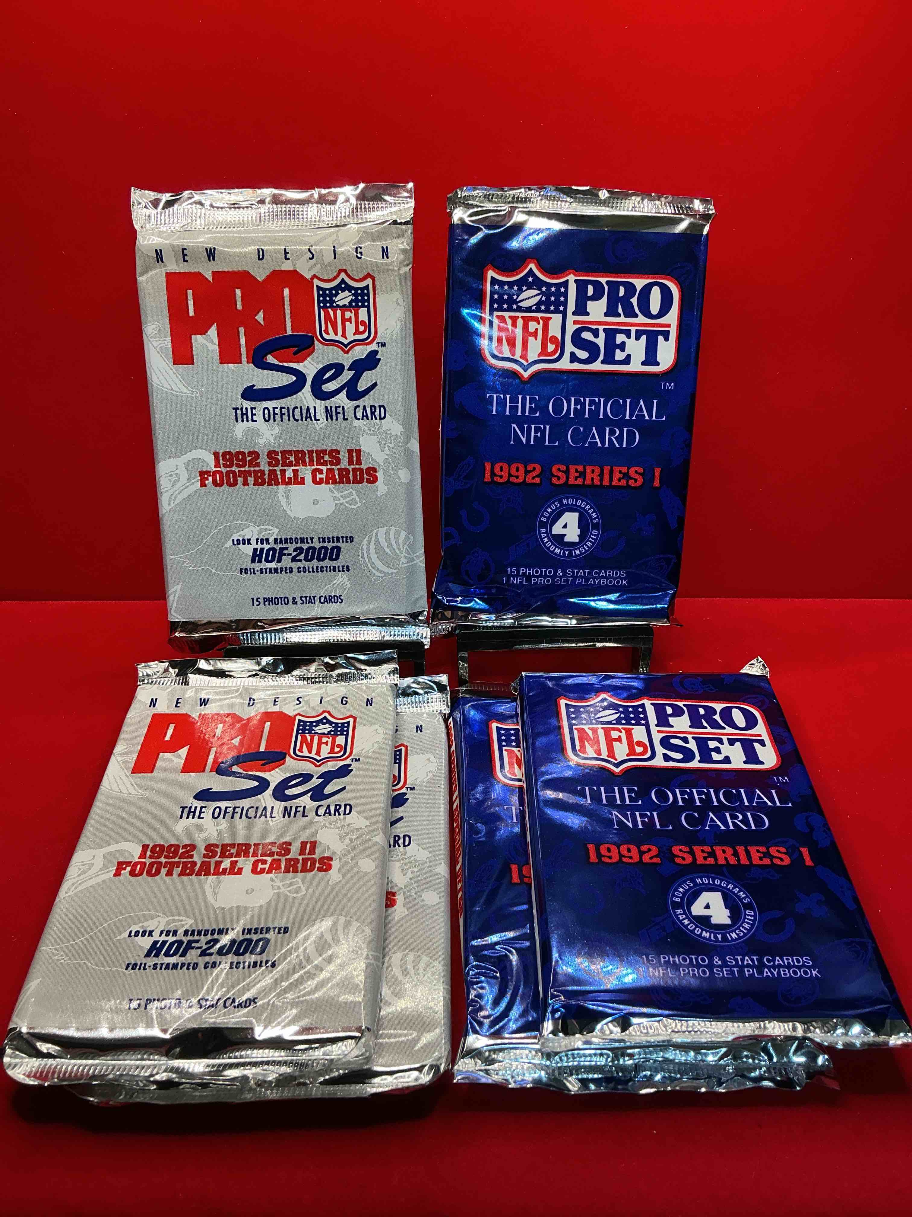 nfl pro set! wow! 1992 series i & ii football cards! possible rice, montana, elway, sanders, jackson & more! search for limited edition randomly inserted hof 2000 stamped collectibles! 