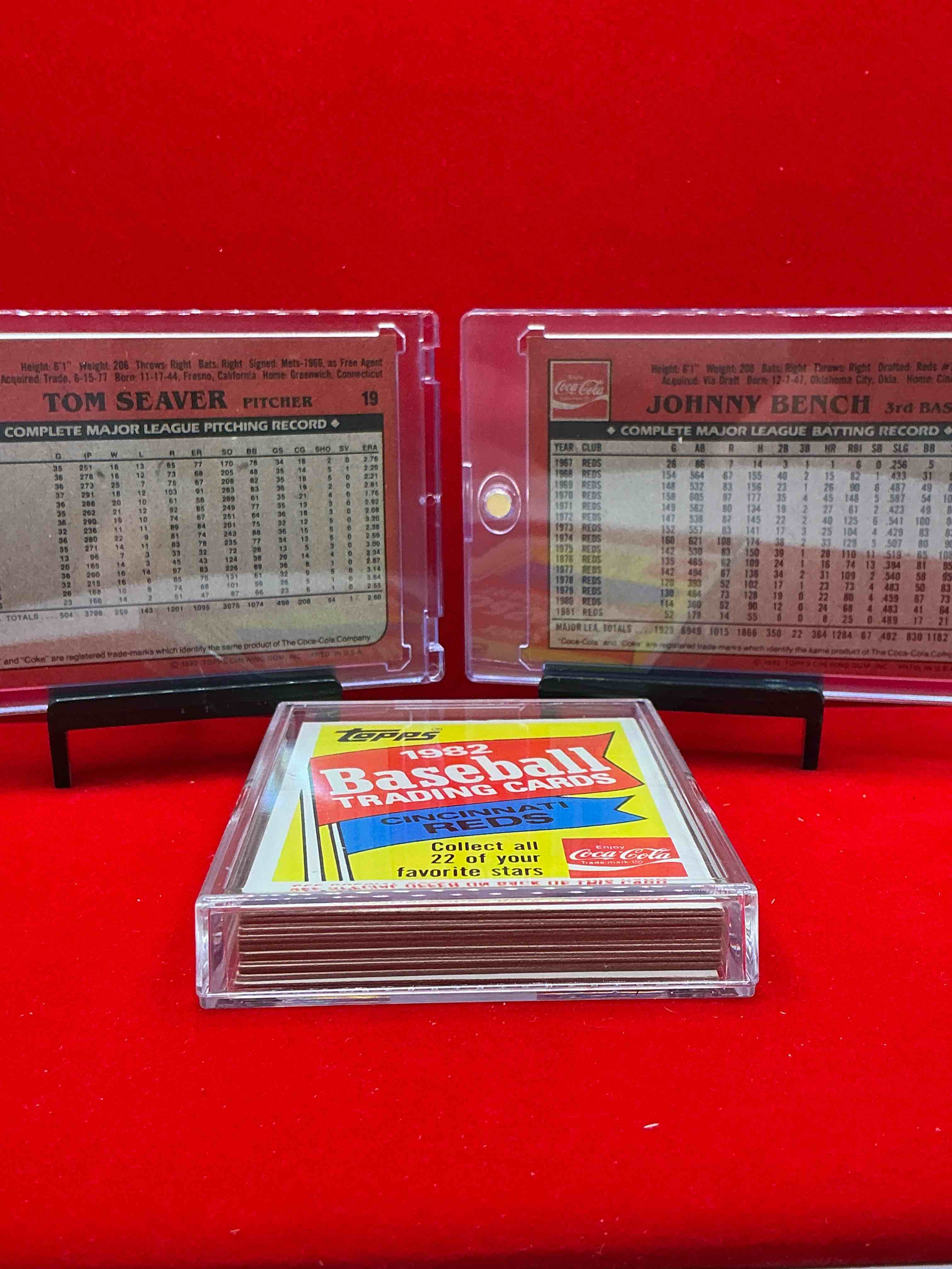 Condition photo showing New/Like New for rare coca~cola edition 1982 topps reds team set! 23 card reds collection! johnny bench, tom seaver, reds team card, dave concepcion, dave tomlin & more! reds fans rejoice!