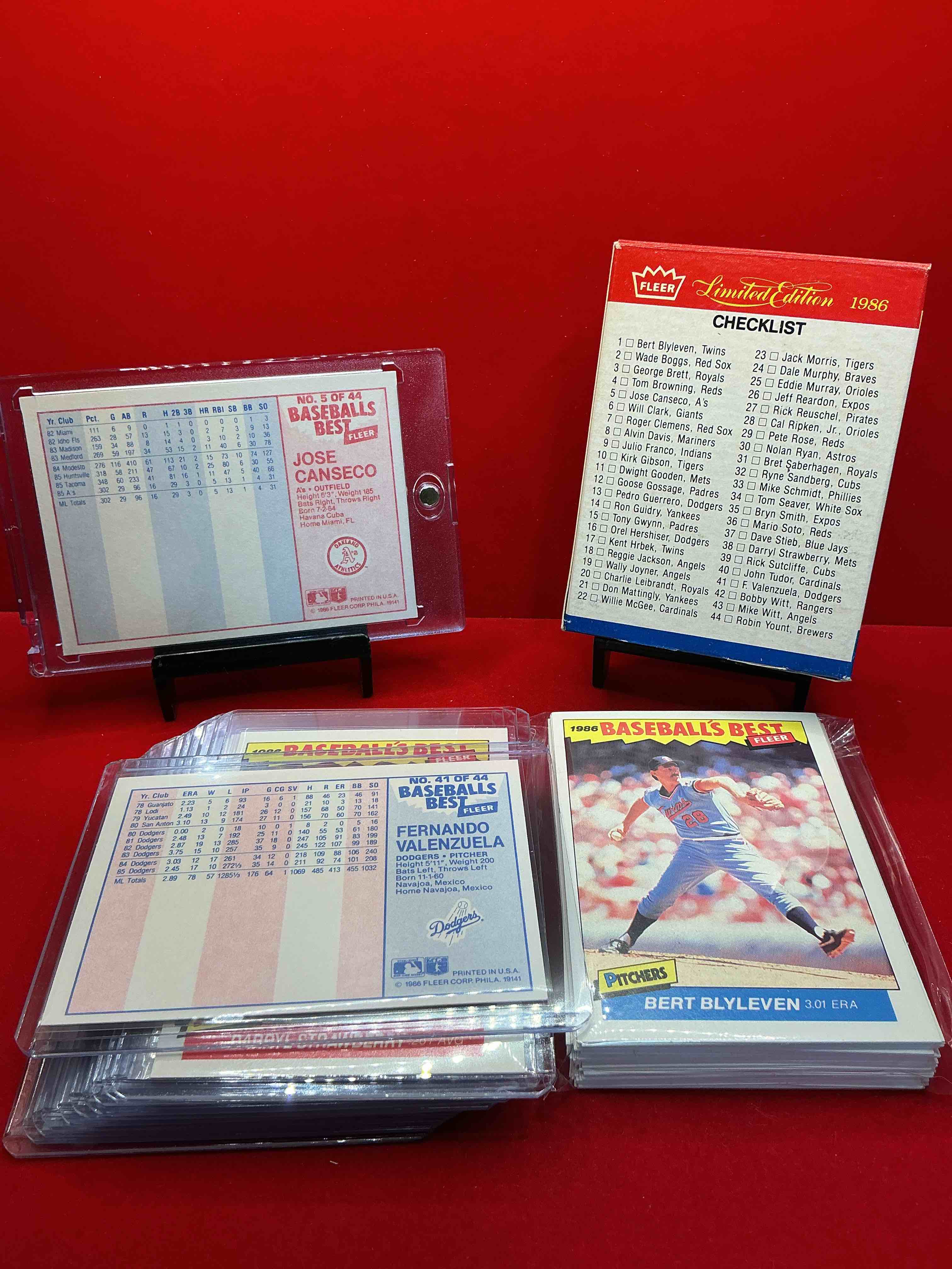 Condition photo showing New/Like New for 1986 baseball’s best fleer baseball cards! jose canseco, roger clemens, darryl strawberry, pete rose, cal ripken jr & more! baseball’s best! 50 card lot, includes commons & legends alike! some of the best to ever do it!