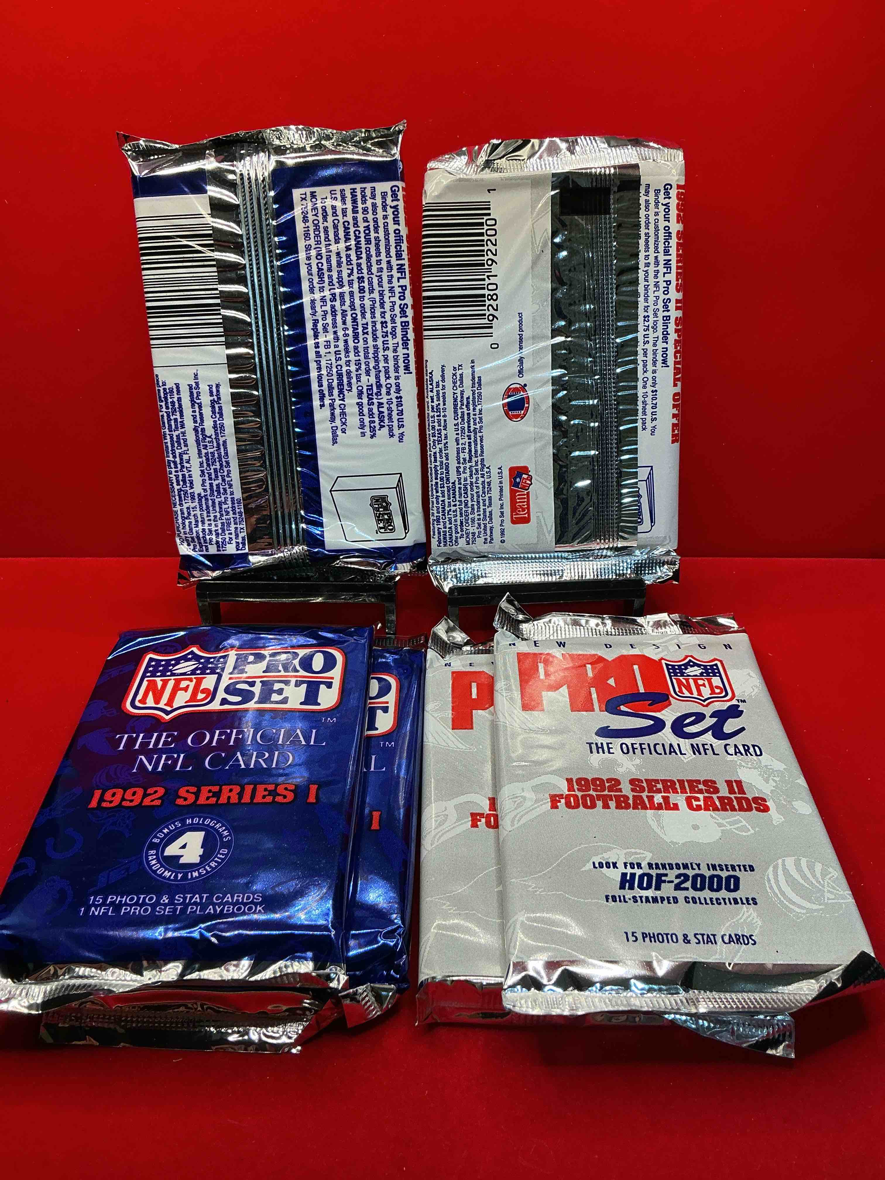 Condition photo showing New/Like New for nfl pro set! wow! 1992 series i & ii football cards! possible rice, montana, elway, sanders, jackson & more! search for limited edition randomly inserted hof 2000 stamped collectibles!