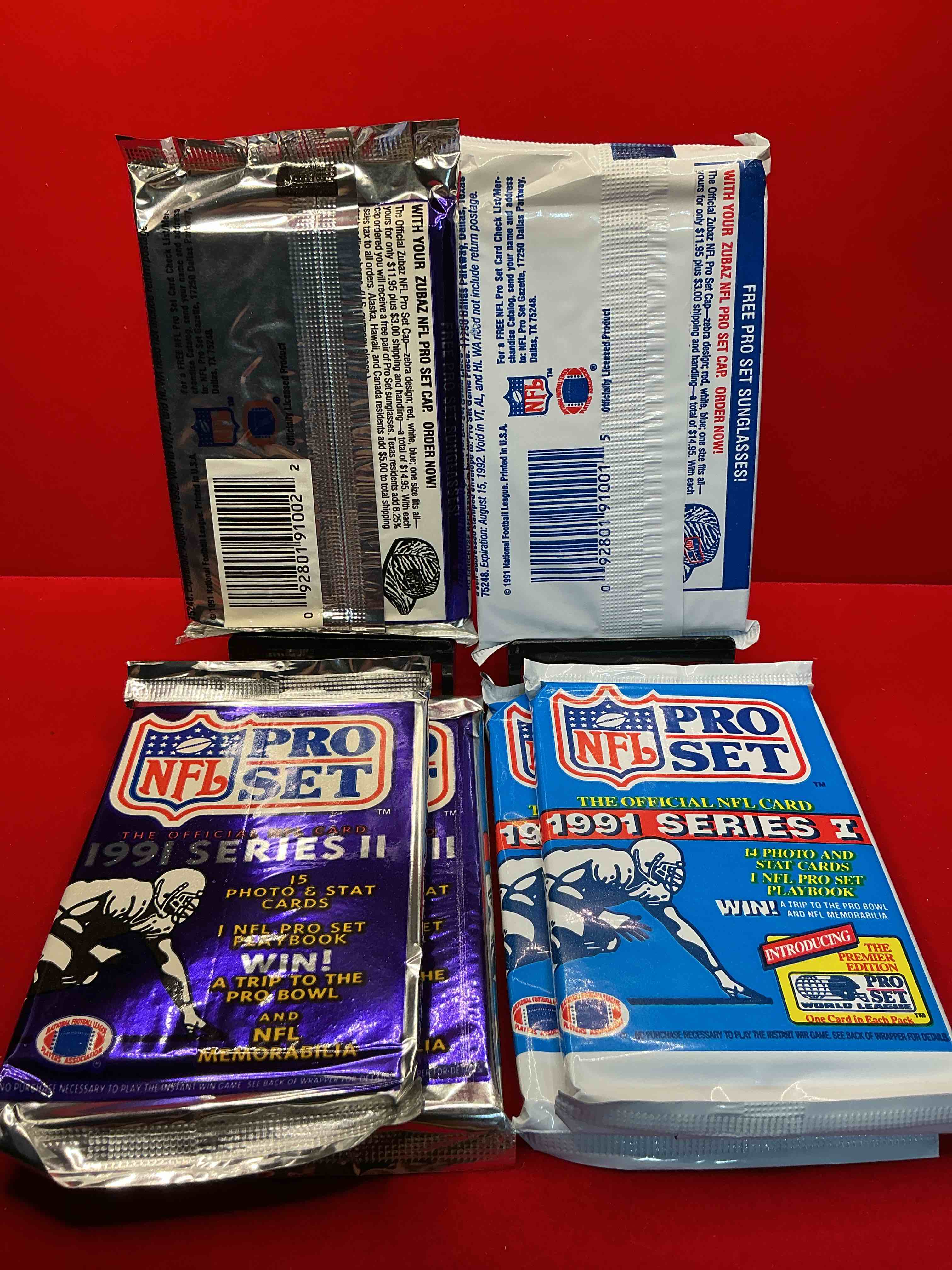 Condition photo showing New/Like New for wow! 1991 pro set football sealed card packs series i & ii, direct from original retail case!highly sought after by collectors as this year is loaded with high profile cards!search for cards from barry sanders, deion sanders, troy aikman, michael irvin & much more! getting hard to find!